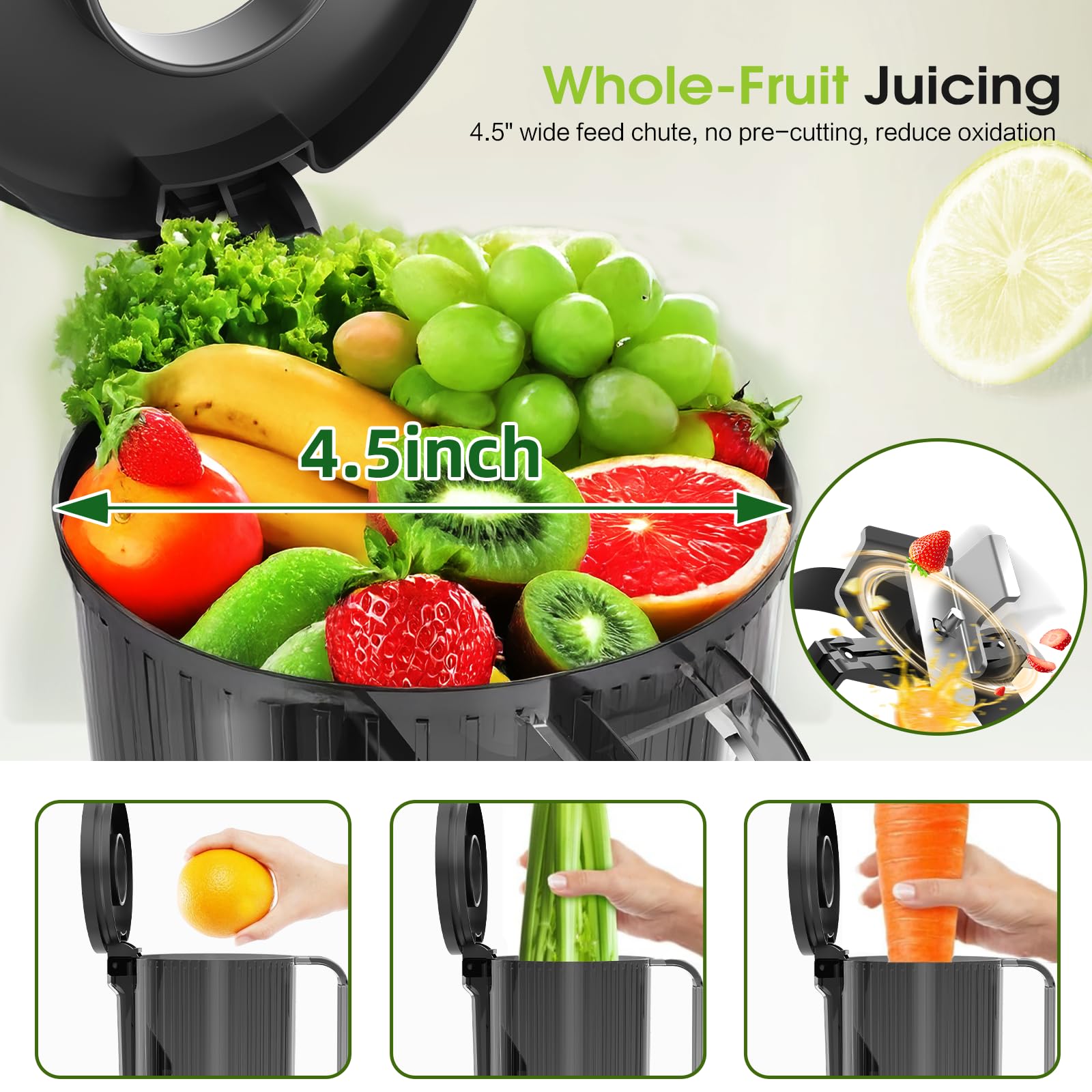 Premium Cold Press Juicer Machine - Slow Masticating Juicer for Whole Fruits & Vegetables, High Juice Yield Extractor, BPA-Free, Quiet Operation - Perfect for Healthy Juicing, Detox, and Raw Food Diets at Home