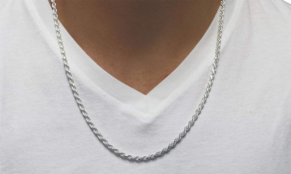 Verona Jewelers 925 Sterling Silver 4MM Italian Diamond-Cut Rope Chain Necklace for Men & Women - Braided Twist Silver Jewelry (16-36 Inch) - Perfect for Gifts, Weddings & Everyday Elegance