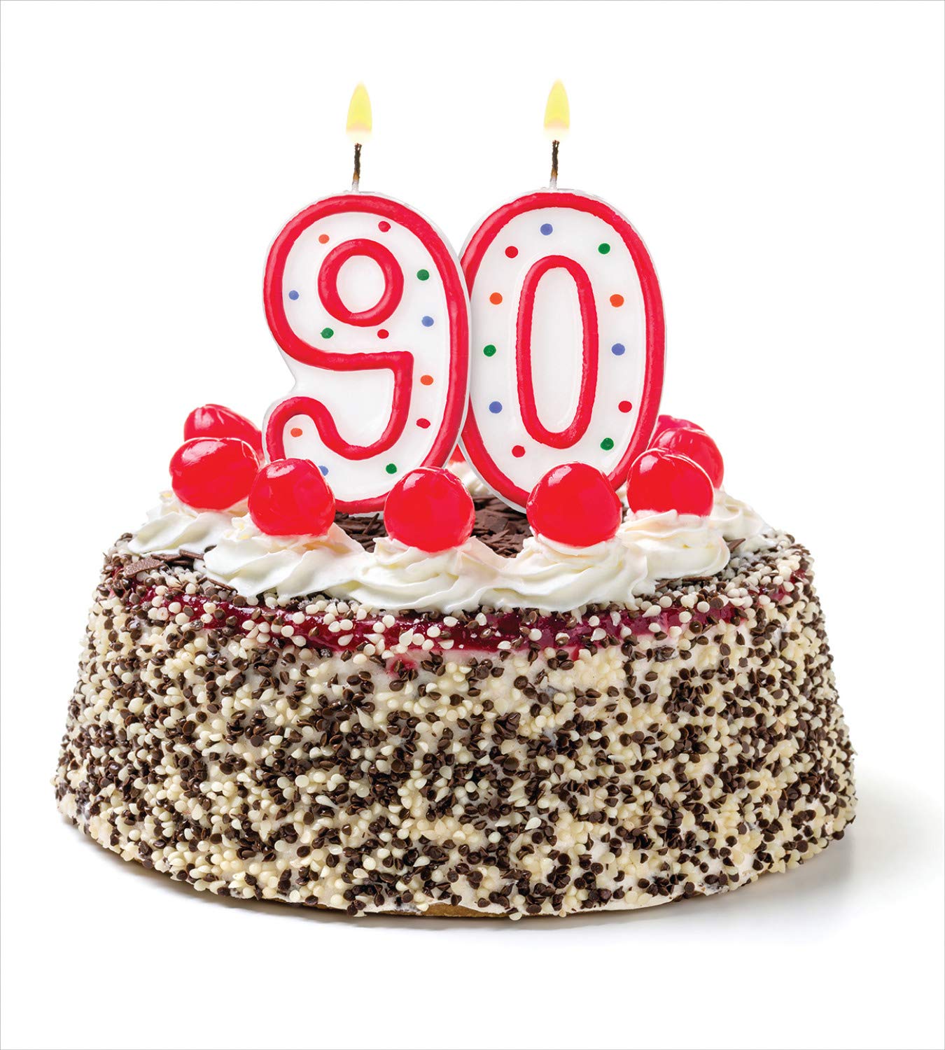Ambesonne 90th Birthday Duvet Cover Set - Birthday Cake with Cherries & Candles Design - 3 Piece California King Bedding Set (Duvet Cover + 2 Pillow Shams) in Red, Brown & White - Perfect for Milestone Celebrations & Vintage Themed Bedrooms