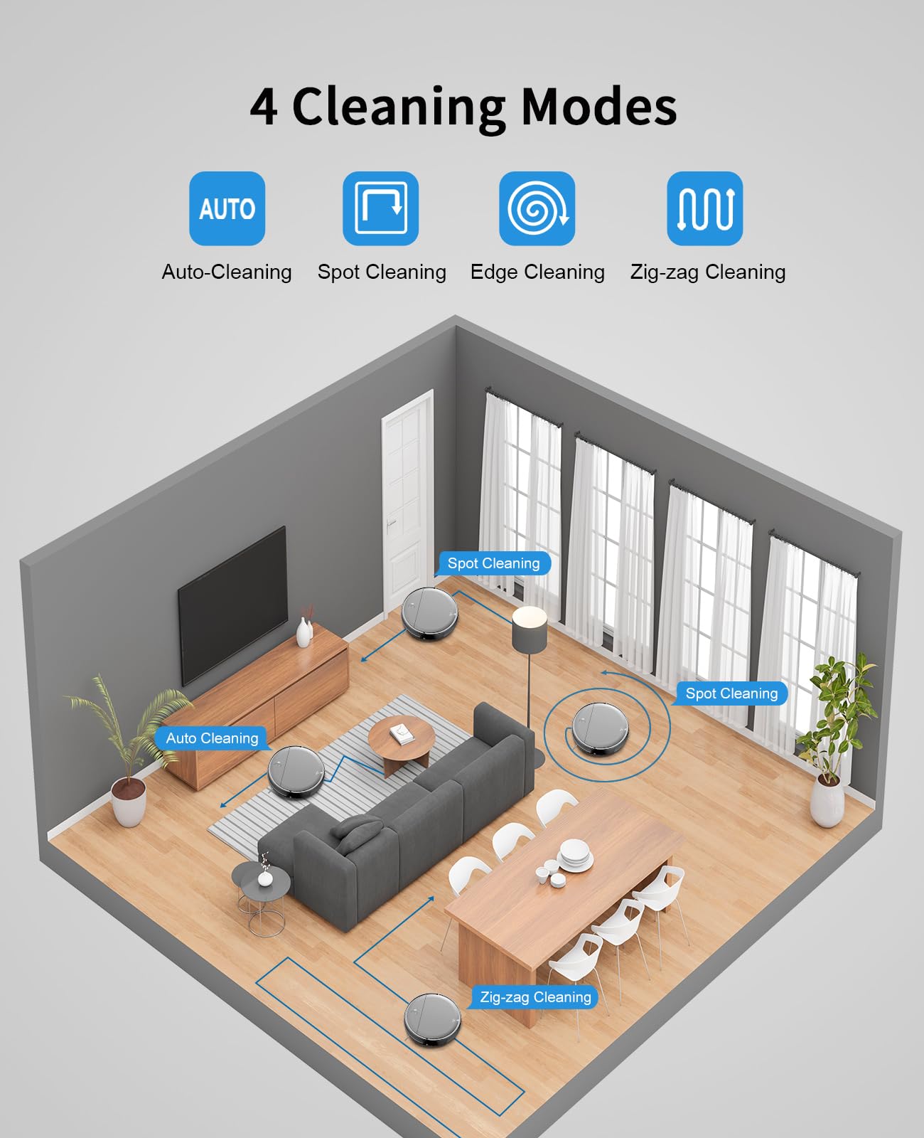 Smart Robot Vacuum & Mop 2-in-1 - Wi-Fi/App Control for Hard Floors & Pet Hair