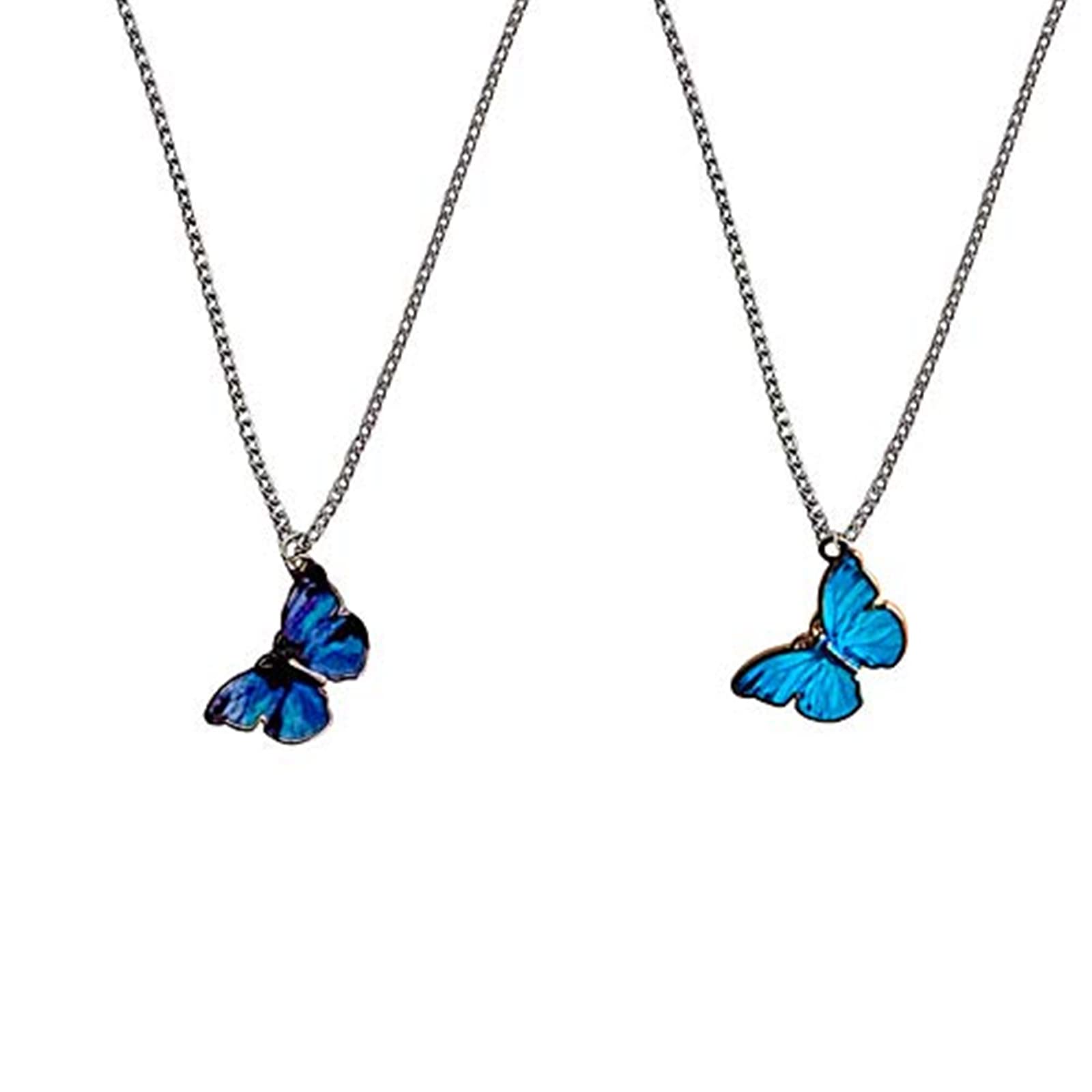 Zittop 2 Pcs Silver Plated Butterfly Necklace Set for Women - Adjustable Dainty Choker with Blue & Purple Pendant, Elegant Layering Jewelry for Party, Wedding & Everyday Wear