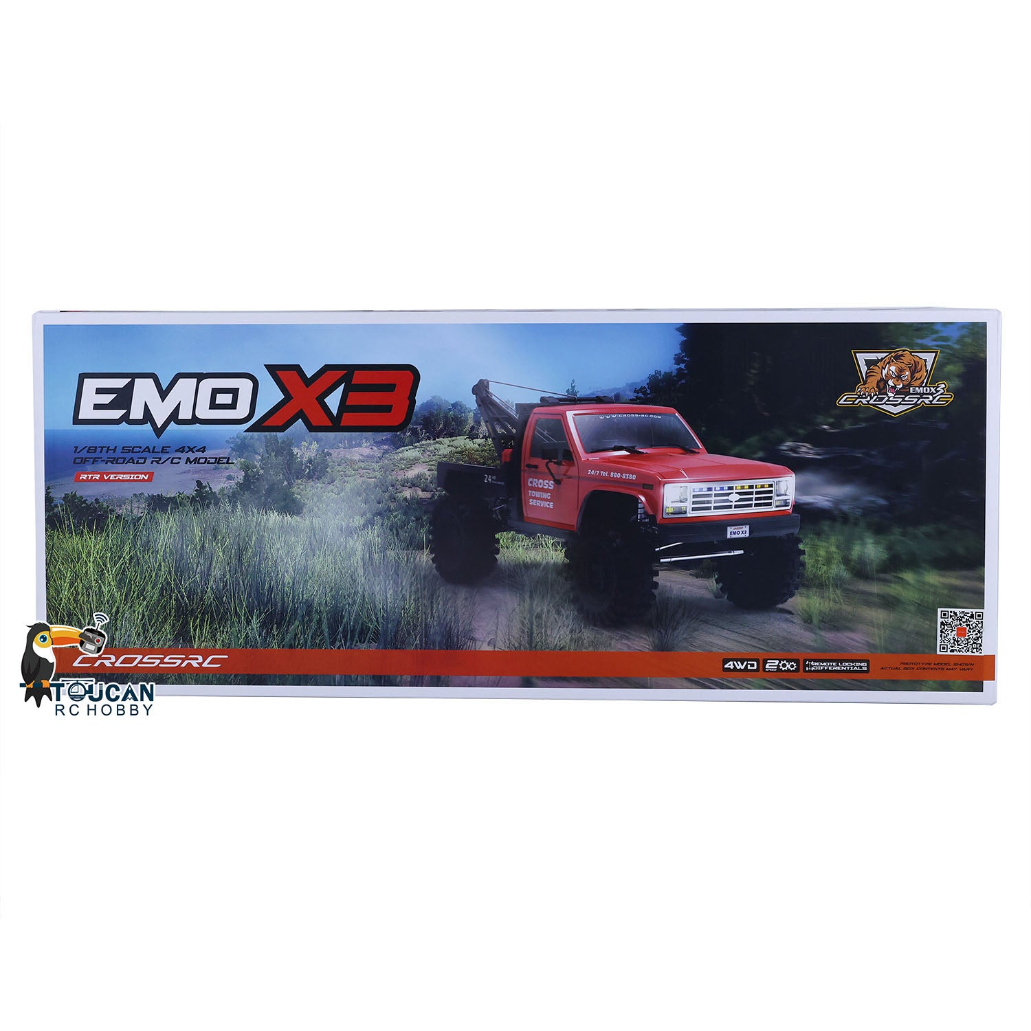 CrossRC EMO X3 1/8 Scale 4WD RC Towing Rescue Truck - 4x4 Remote Control Crawler with LED Light System & 2-Speed Transmission - Off-Road Adventure & Emergency Simulation Vehicle