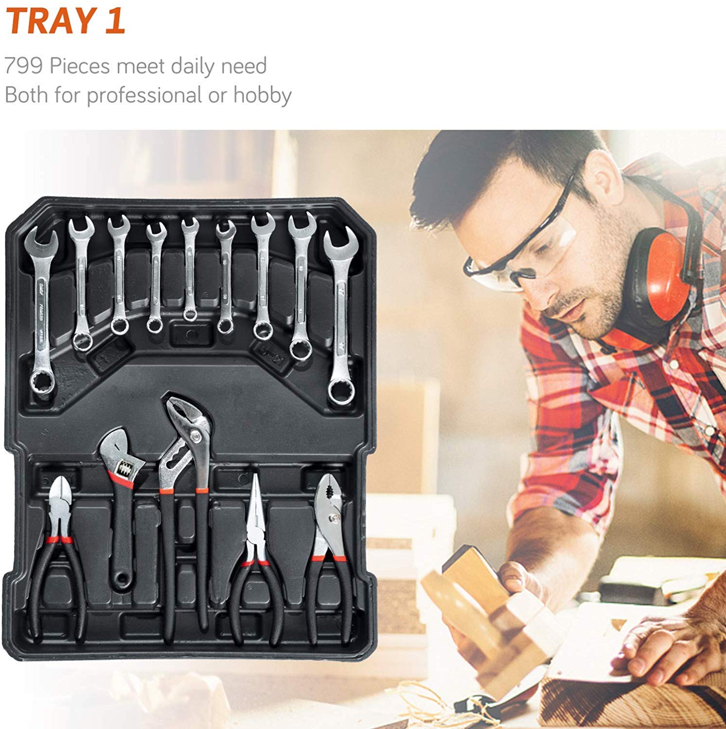 799-Piece Heavy-Duty Household & Auto Repair Tool Set with Aluminum Trolley Case & Wheels - Complete Professional Tool Kit for Home Improvement, Car Maintenance, and DIY Projects