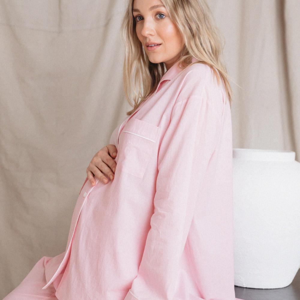 Maternity Pajama Set for Women - Comfortable Long Sleeve Nursing Sleepwear in Parfait Pink | Perfect for Pregnancy & Postpartum Relaxation