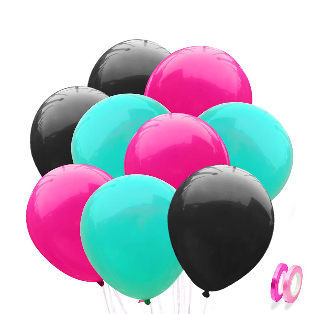 100-Pack 12-Inch Latex Balloons - Black, Rose Red & Blue for Birthday Party Decorations, Baby Showers, Graduations & Special Events