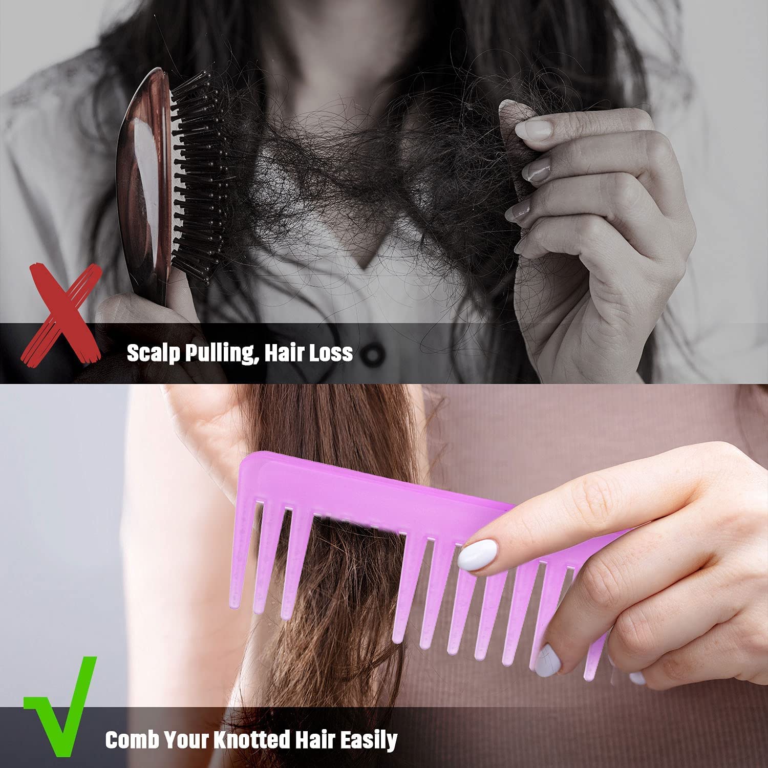 Maple Wood Wide Tooth Detangling Comb for Curly & Wet Hair - No Handle Styling Shampoo Comb for Women & Men (Pack of 4) | Perfect for Salon, Travel & Daily Hair Care