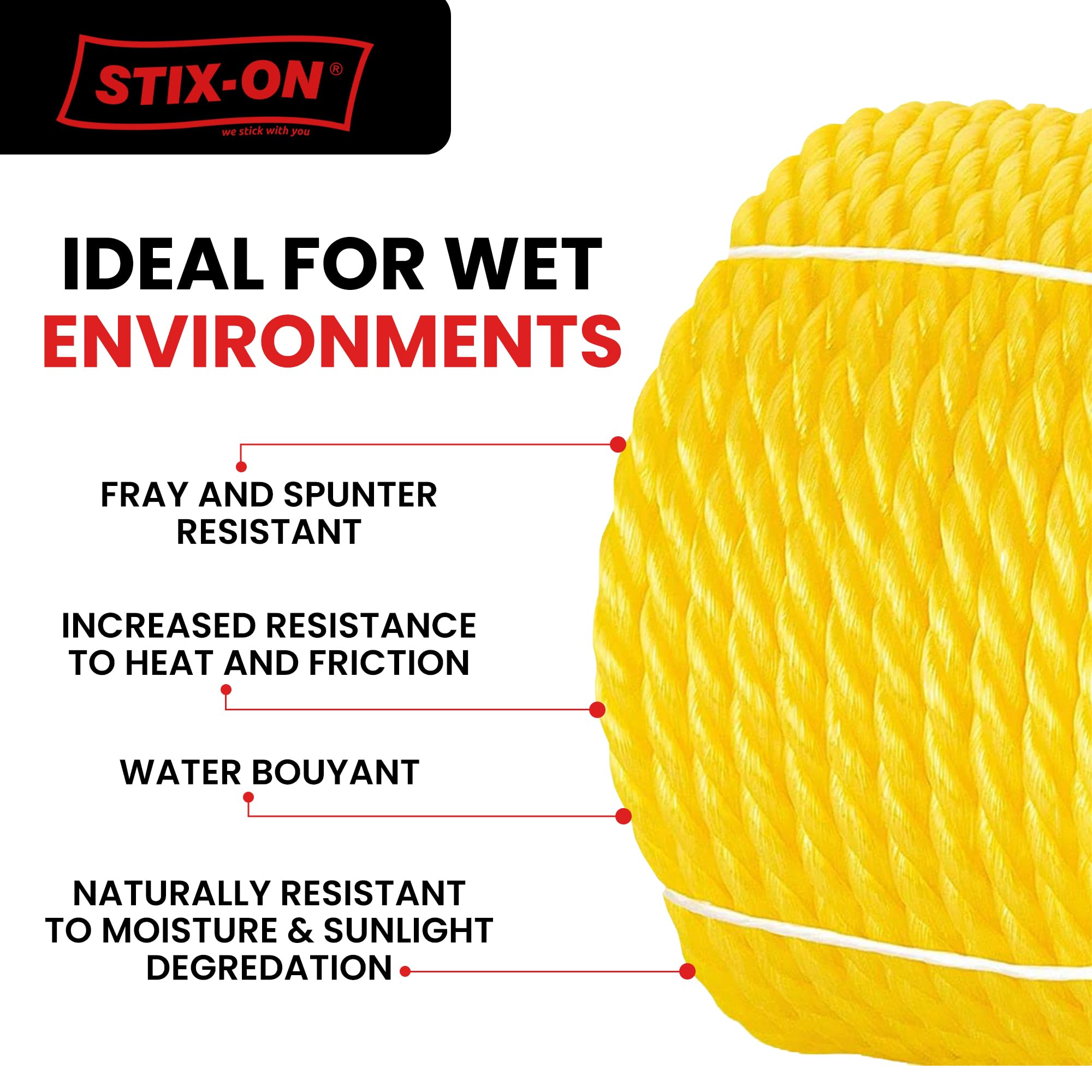 1/2 Inch Polypropylene Rope 100Ft - Heavy Duty Twisted Marine Rope for Boating & Docking - Oil & Heat Resistant Yellow Nautical Rope with High Tensile Strength - Perfect for Marine Applications, Mooring Lines, and Water Sports Equipment