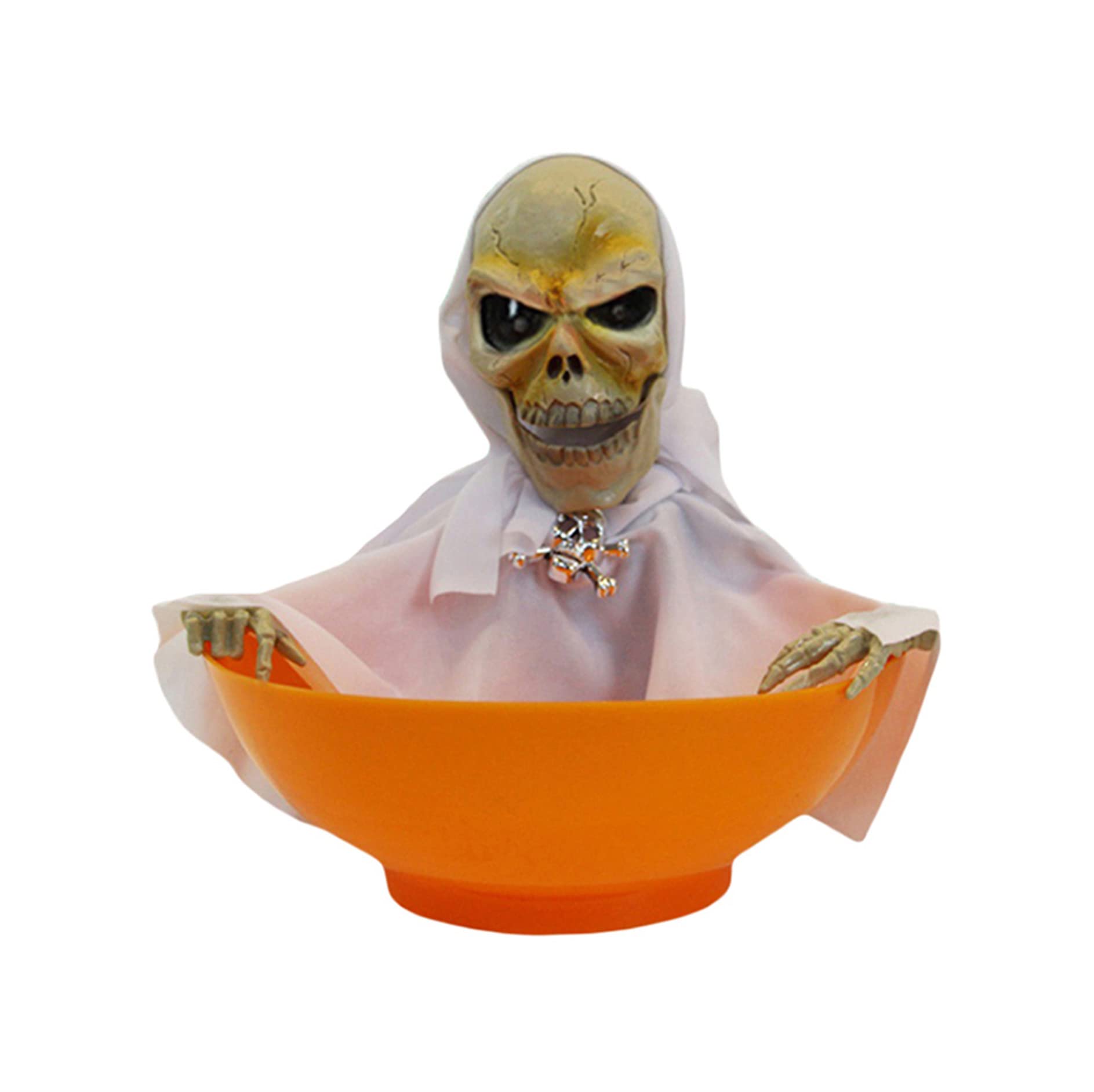 Animated Light Up Skeleton Candy Bowl - Halloween Trick or Treat Dish with Voice Effects & LED Lights - Spooky Skull Candy Container for Parties, Home Decor & Table Centerpiece (1PCS, Black)