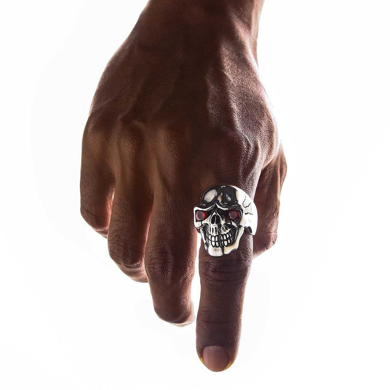 Sterling Silver Red Eye Skull Ring for Men - Gothic Punk Biker Jewelry - Perfect for Motorcycle Riders, Rock Music Fans & Alternative Fashion Lovers
