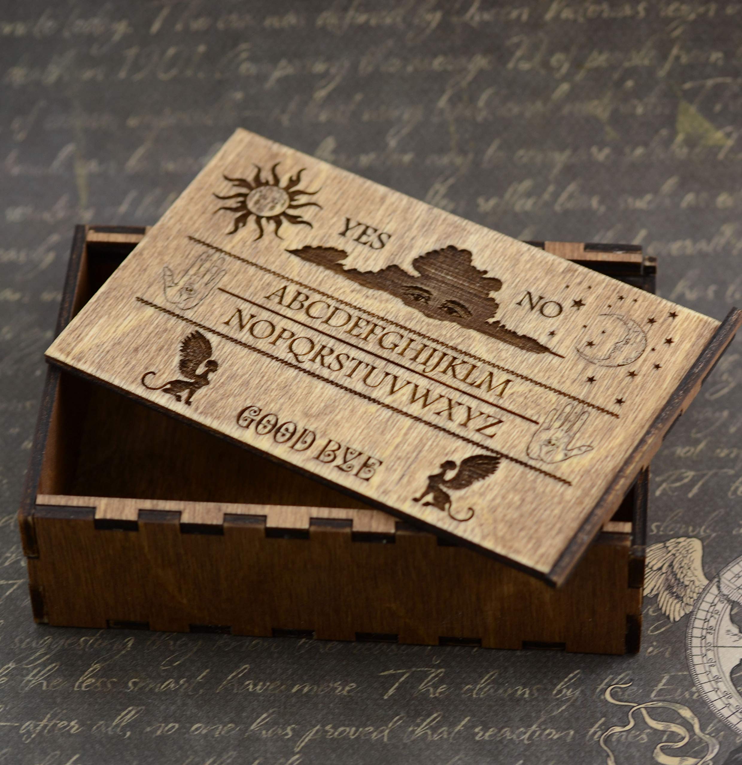 Engraved Wooden Tarot Card Box - Ouija Board Keepsake for Witchcraft & Divination