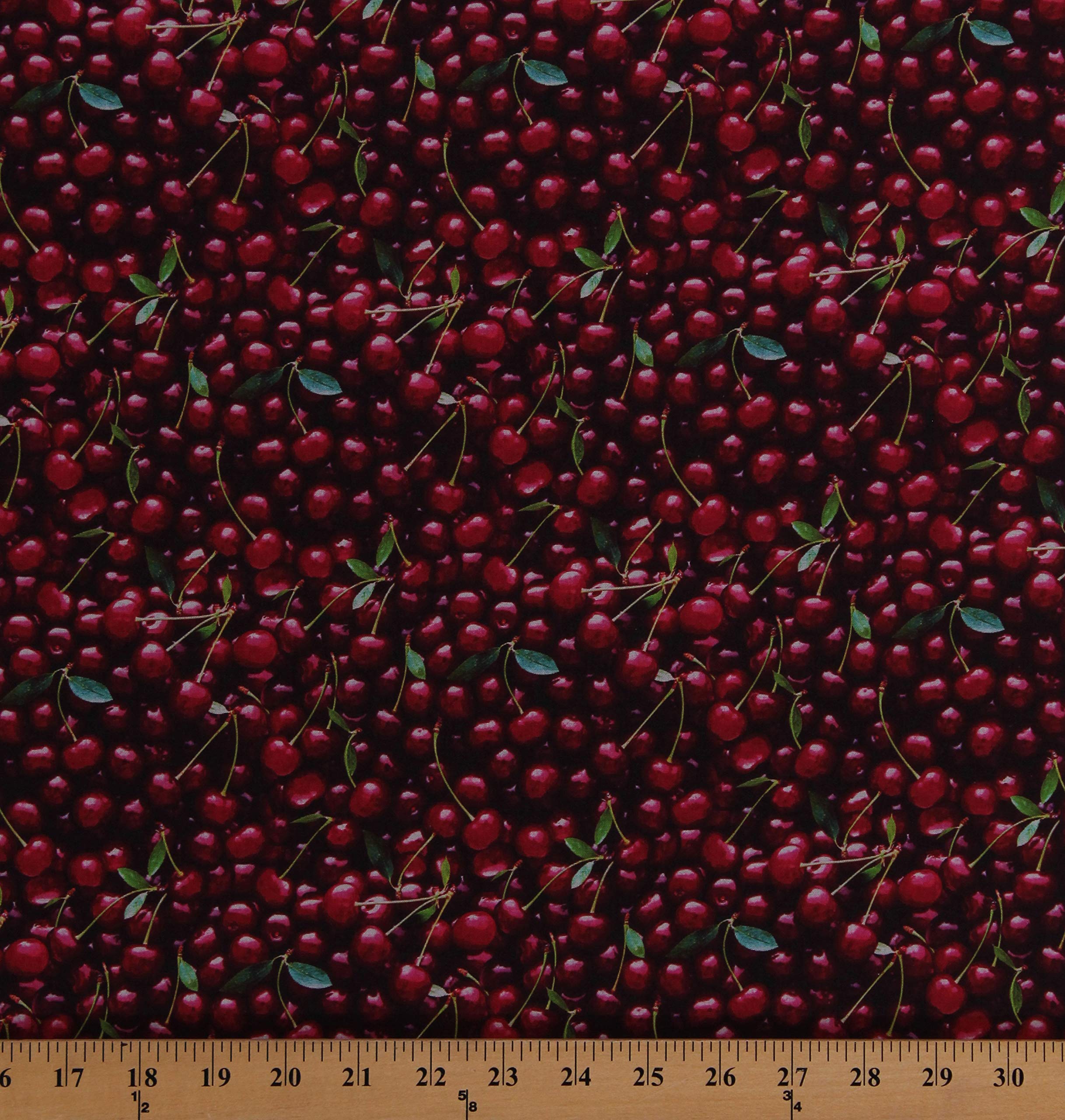 Premium Cotton Fabric with Cherry Fruit Print - D571.78 Red Cherry Pattern Fabric by The Yard for Kitchen Decor, Aprons, Table Runners & DIY Sewing Projects