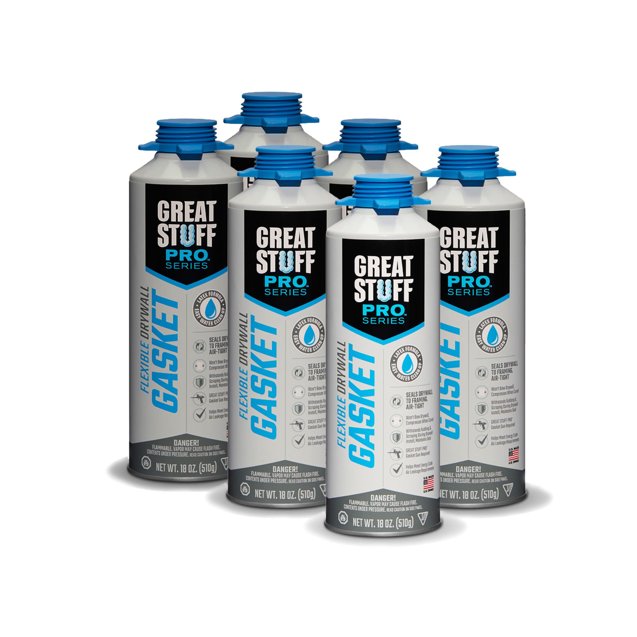 Great Stuff PRO Flexible Drywall Gasket 18 oz - One Component Water Based Air Cured Sealant - Compatible with Great Stuff Pro Gasket Dispensing Gun (6 Pack) - Ideal for Sealing Gaps Around Drywall, Windows, and Doors in Residential & Commercial Buildings