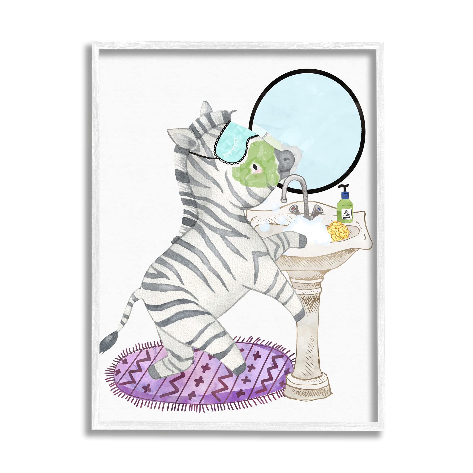 Stupell Industries Kids' Zebra Washing Sink Bubble Bath Wall Art - 24x30 Inch Black Framed Canvas for Children's Bathroom Decor & Nursery