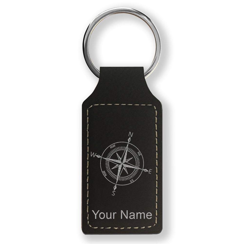 Custom Engraved LaserGram Rectangle Keychain with Compass Rose Design - Perfect for Travelers, Gifts & Everyday Carry