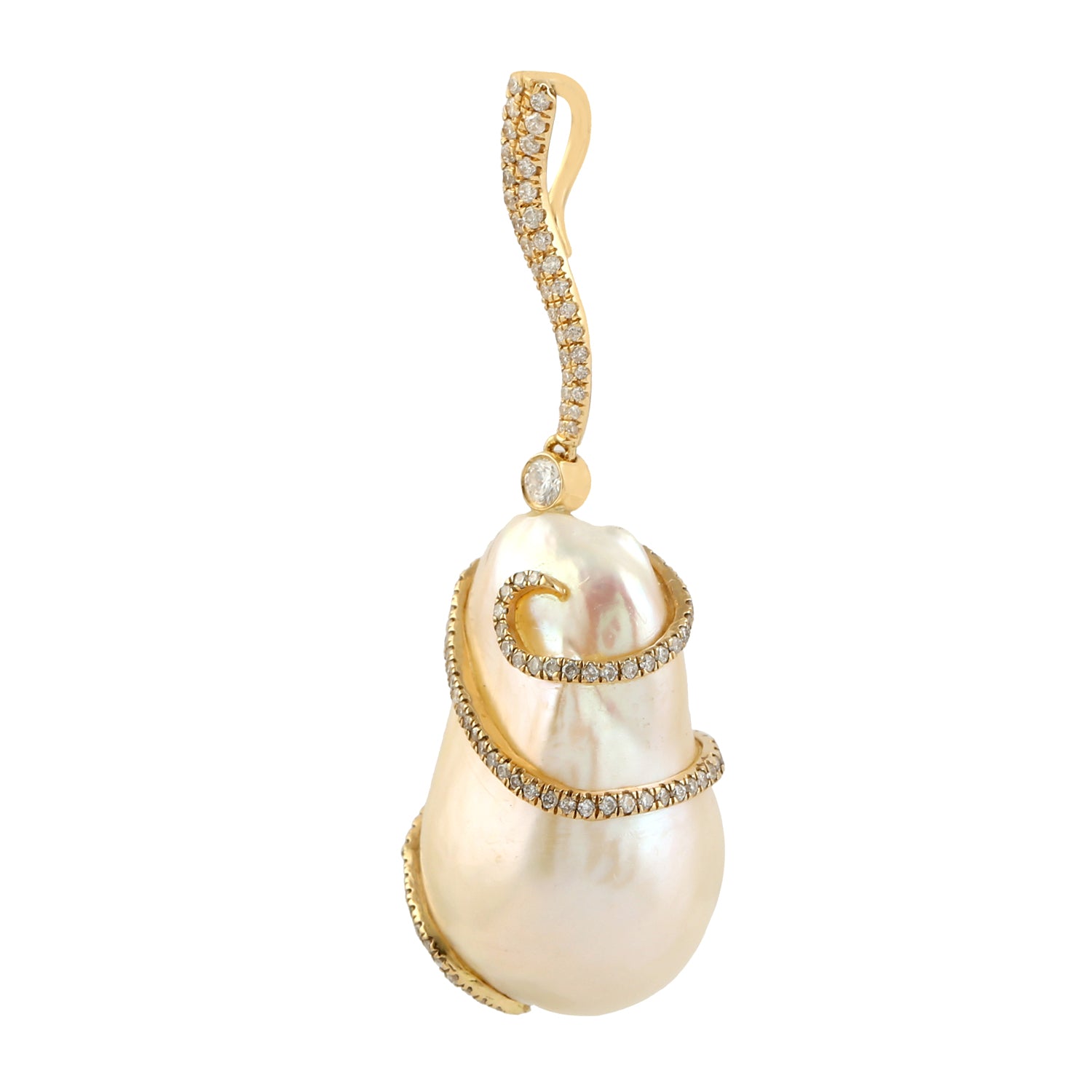 18K Yellow Gold Irregular Pearl Chinese Pave Diamond Designer Pendant Necklace - Elegant Gift for Women, Perfect for Weddings, Anniversaries & Special Occasions