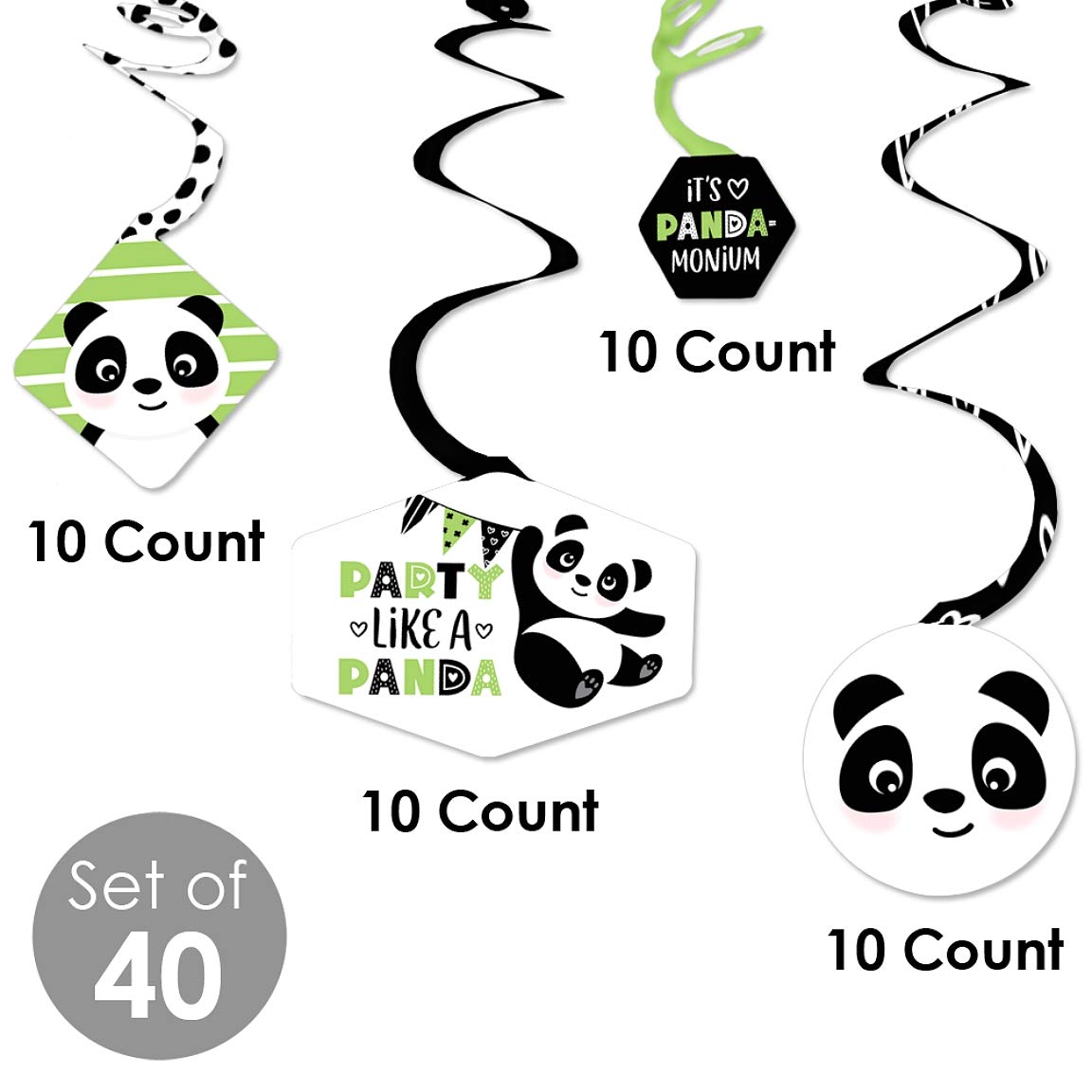 Big Dot of Happiness Party Like a Panda Bear Hanging Decorations - 40-Piece Baby Shower & Birthday Party Swirl Decor Set - Perfect for Nursery Decorations, Gender Reveals & Kids' Room Decor