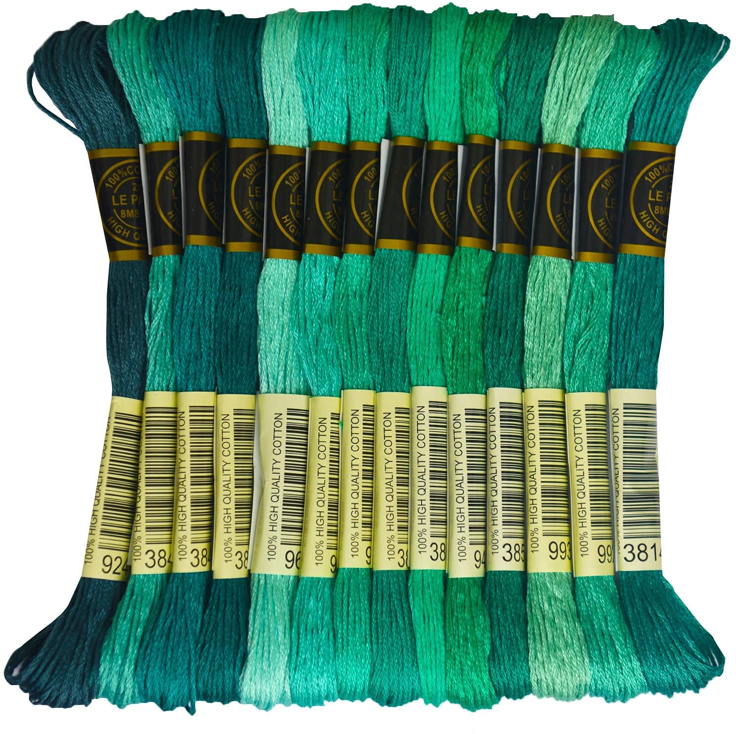 14 Skeins Rainbow Color Embroidery Floss - Premium Cross Stitch Threads for Friendship Bracelets & DIY Crafts - Aquamarine Gradient Yarn for Sewing, Knitting & Scrapbooking Projects