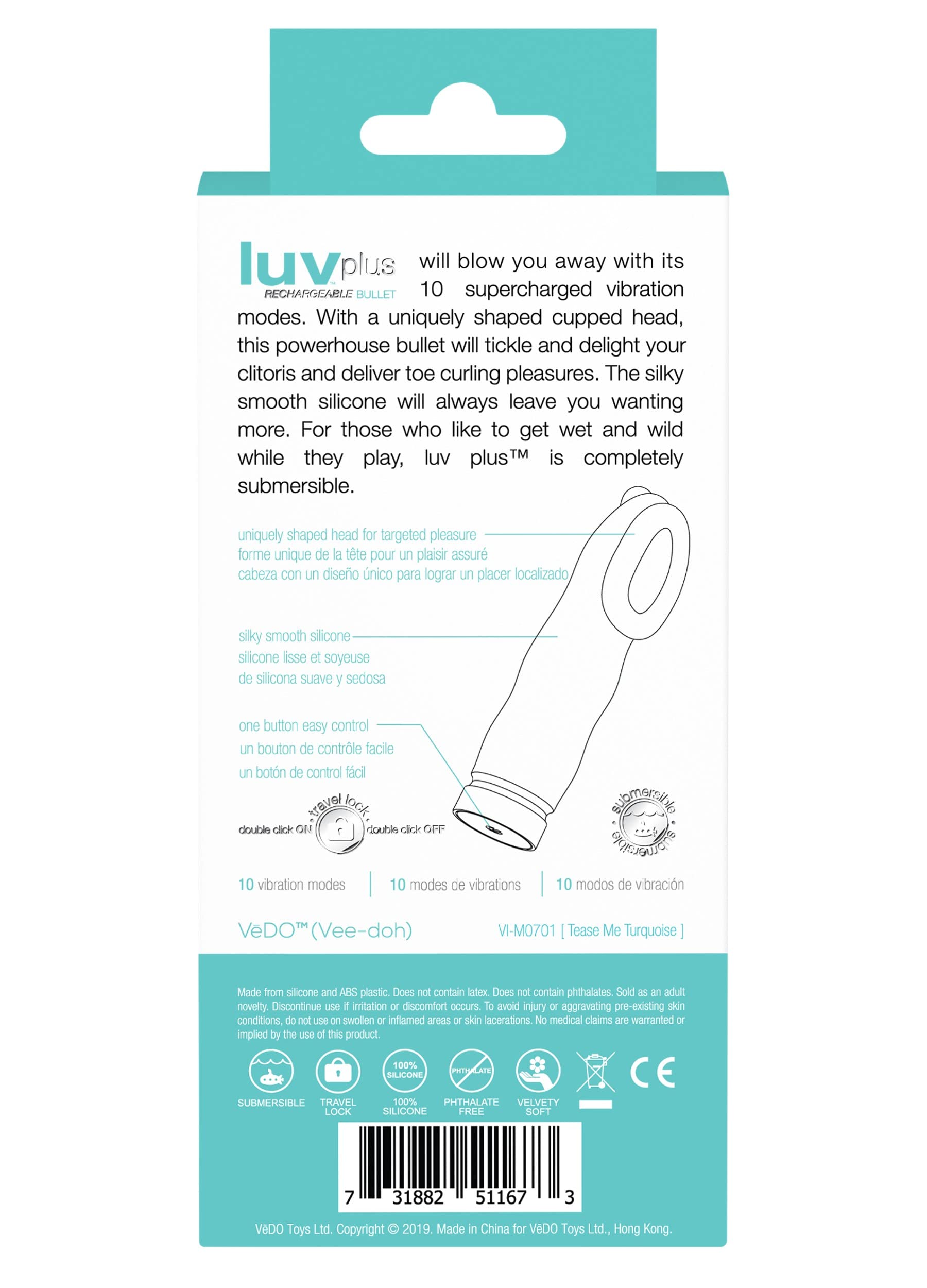 VeDO LUV Plus Rechargeable Bullet Vibrator - Powerful Clitoral Stimulator for Women, Waterproof & Ultra-Quiet Adult Sex Toy (Turquoise) - Perfect for Solo Play & Couples Intimacy