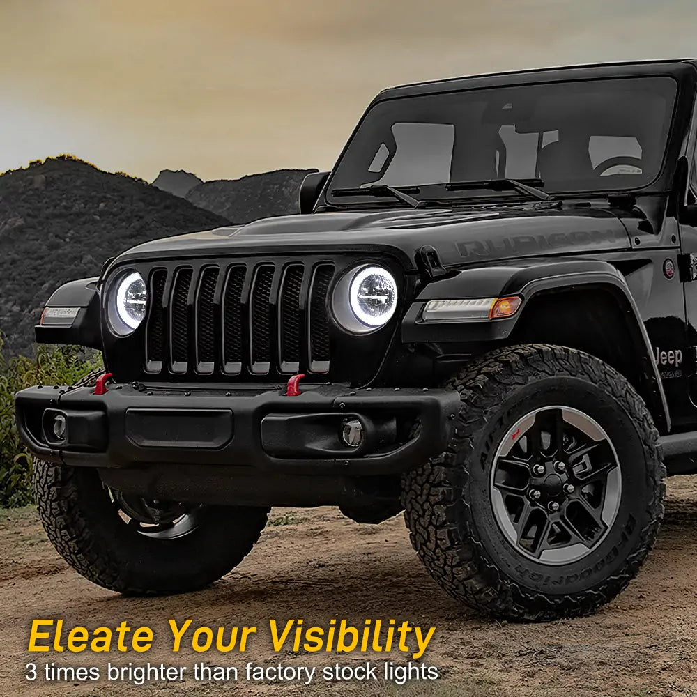 9 Inch Diamond LED Headlights with Halo DRL for Jeep Wrangler JL & JT - High Performance Off-Road Lighting for Night Driving & Adventure (Pair)