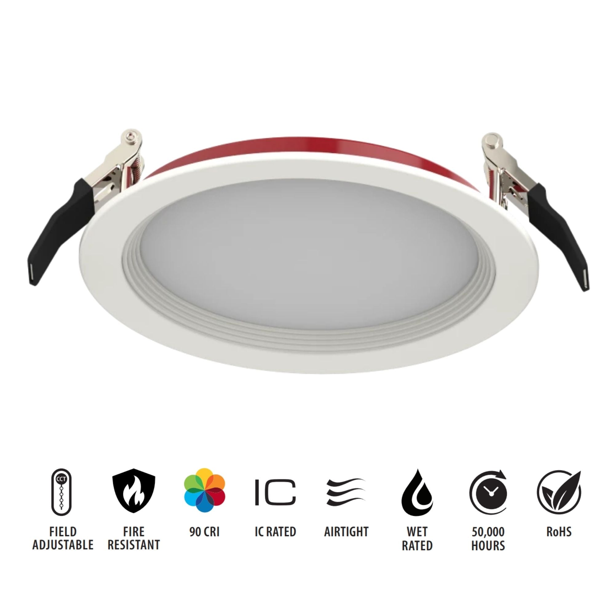 6 Inch Fire Rated Wafer LED Recessed Light - 1400 Lumens, 5 Color Temperatures, Baffle Trim - Perfect for Kitchen, Bathroom & Living Room Lighting