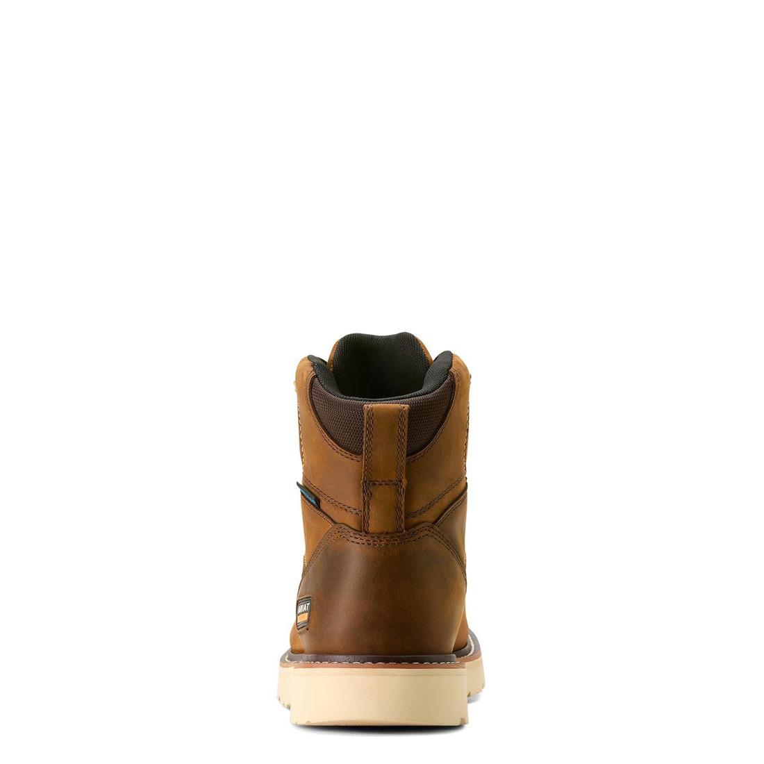 Rebar 6 inch Soft Toe Waterproof Moc Toe Wedge Boot Distressed Brown