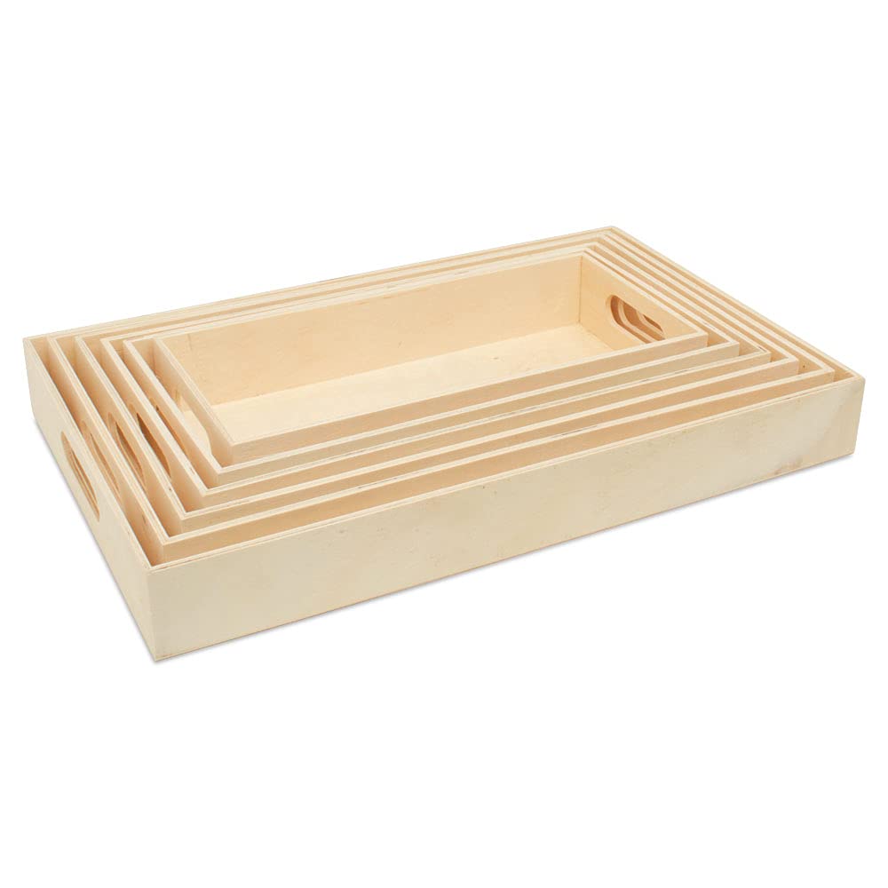 Unfinished Wood Nesting Trays with Handles - 5 Sets of 6 Trays for Crafting, Resin Art, Home Organization, DIY Décor & Montessori Activities | Perfect for Art Projects, Jewelry Making, and Kids' Learning Toys by Woodpeckers