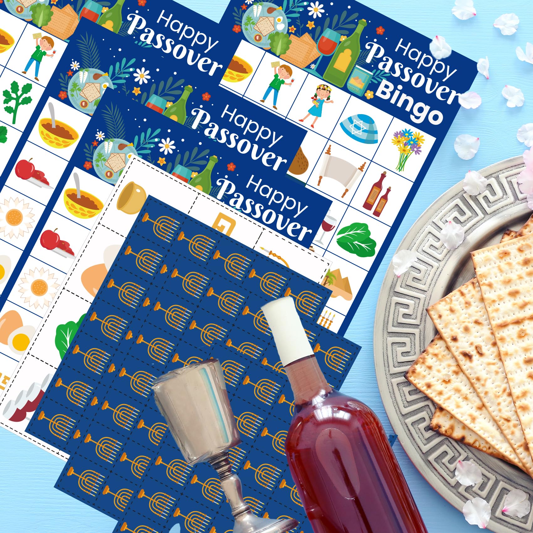 Passover Bingo Game Set for Kids & Adults - 24 Player Cards, Fun Passover Party Activities, Supplies, Favors & Decorations - Perfect for Family Gatherings & Holiday Celebrations