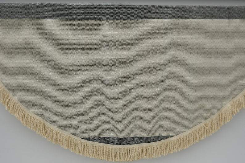 Premium 100% Cotton Round Beach Towel - Soft, Absorbent & Quick-Drying - Black & Beige Striped Design - Perfect for Pool, Beach, Yoga & Outdoor Activities
