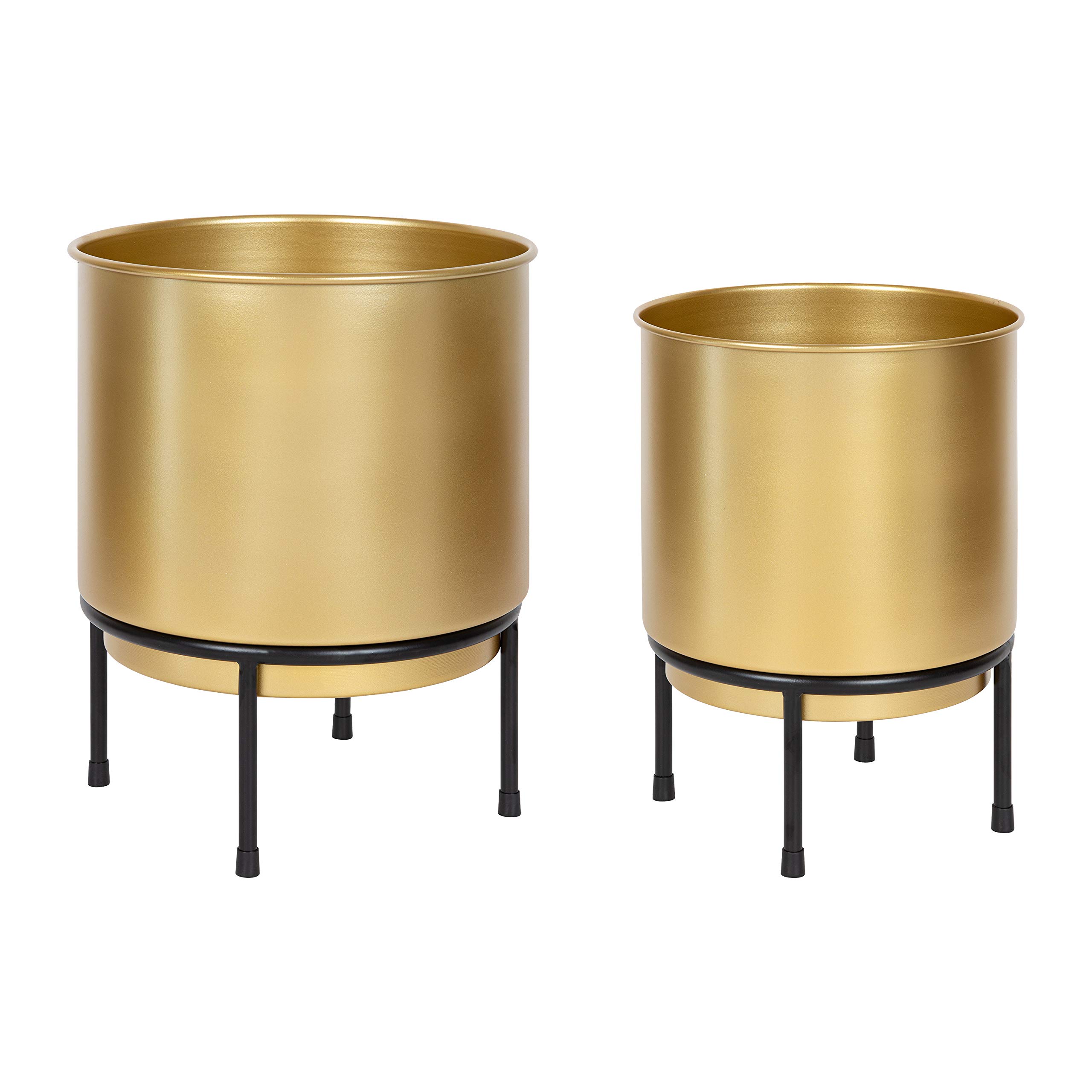 Kate and Laurel Ilena Mid-Century Plant Stand Set of 2 - Gold and Black Boho Chic Standing Planter for Indoor Plants | Perfect for Living Room, Bedroom Decor & Housewarming Gifts