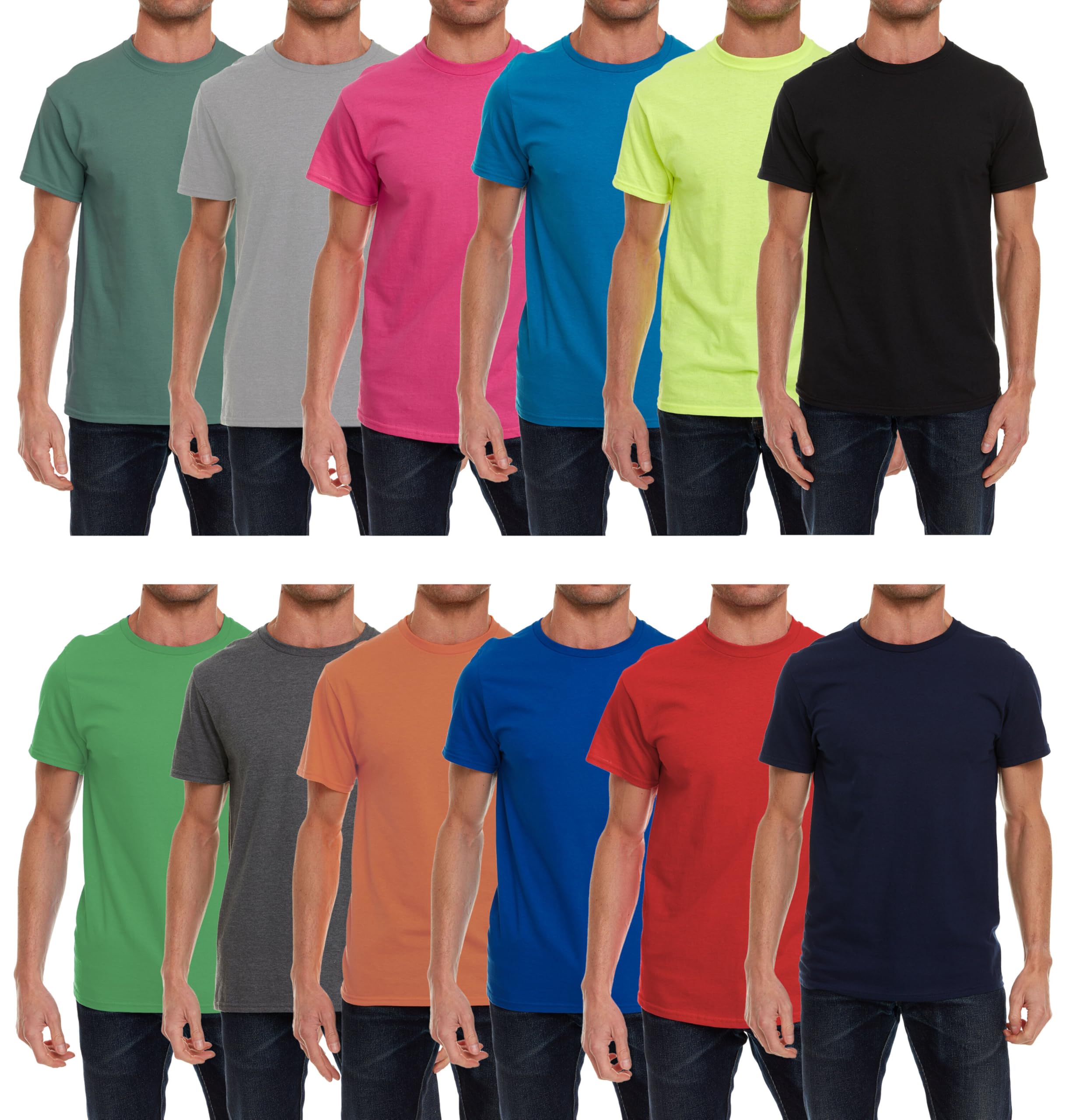 SOCKS'NBULK 12 Pack Men's Soft Cotton Slim Fit Crew Neck Short Sleeve T-Shirts - Assorted Colors (Wholesale Bulk Sizes) - Perfect for Casual Wear, Gym, Workout & Everyday Comfort
