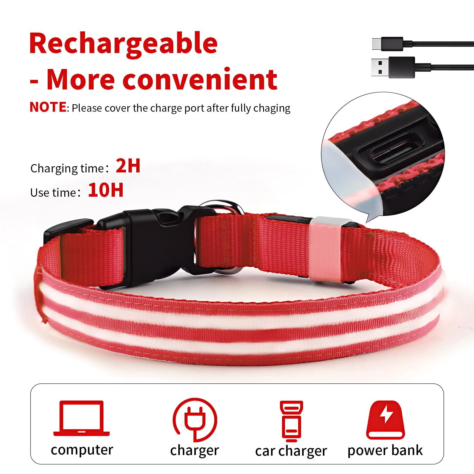 Rechargeable LED Dog Collar with Flashing Lights - Waterproof Glow in The Dark Pet Safety Collar for Small Medium Large Dogs - Perfect for Night Walks, Jogging & Outdoor Adventures