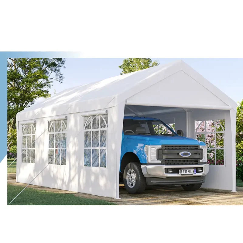 20' x 10' Heavy Duty Car Shelter with Clear Windows - Waterproof Outdoor Vehicle Cover for Cars, Trucks, SUVs - Perfect for Home Garage, Driveway & RV Storage Protection