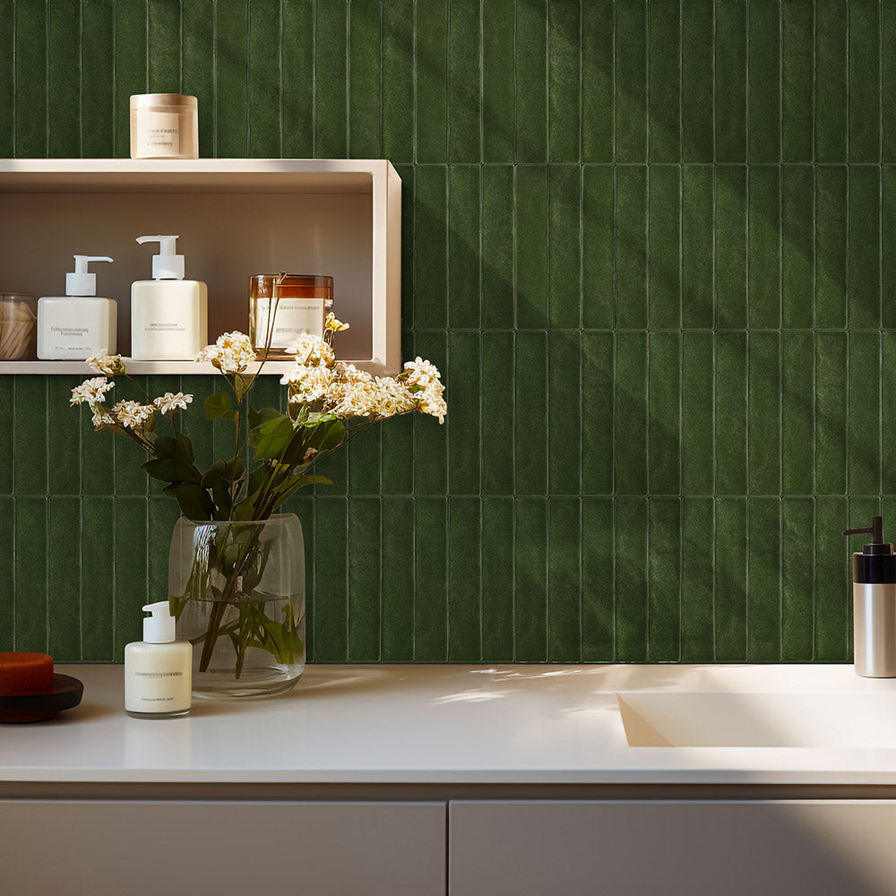 Premium Mykonos Avocado Green 50X250mm Matte Ceramic Subway Tile - Perfect for Kitchen Backsplash, Bathroom Walls & Modern Interior Design