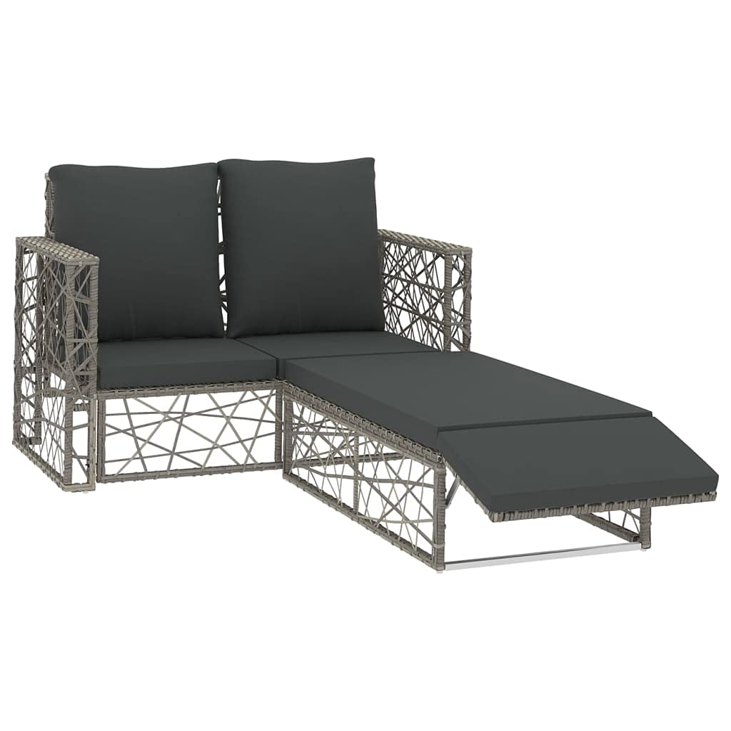 vidaXL 2-Piece Patio Furniture Set - Outdoor Loveseat with Footrest & Cushions, Gray Poly Rattan 2-Seater Sofa for Garden, Backyard, Deck & Poolside Relaxation