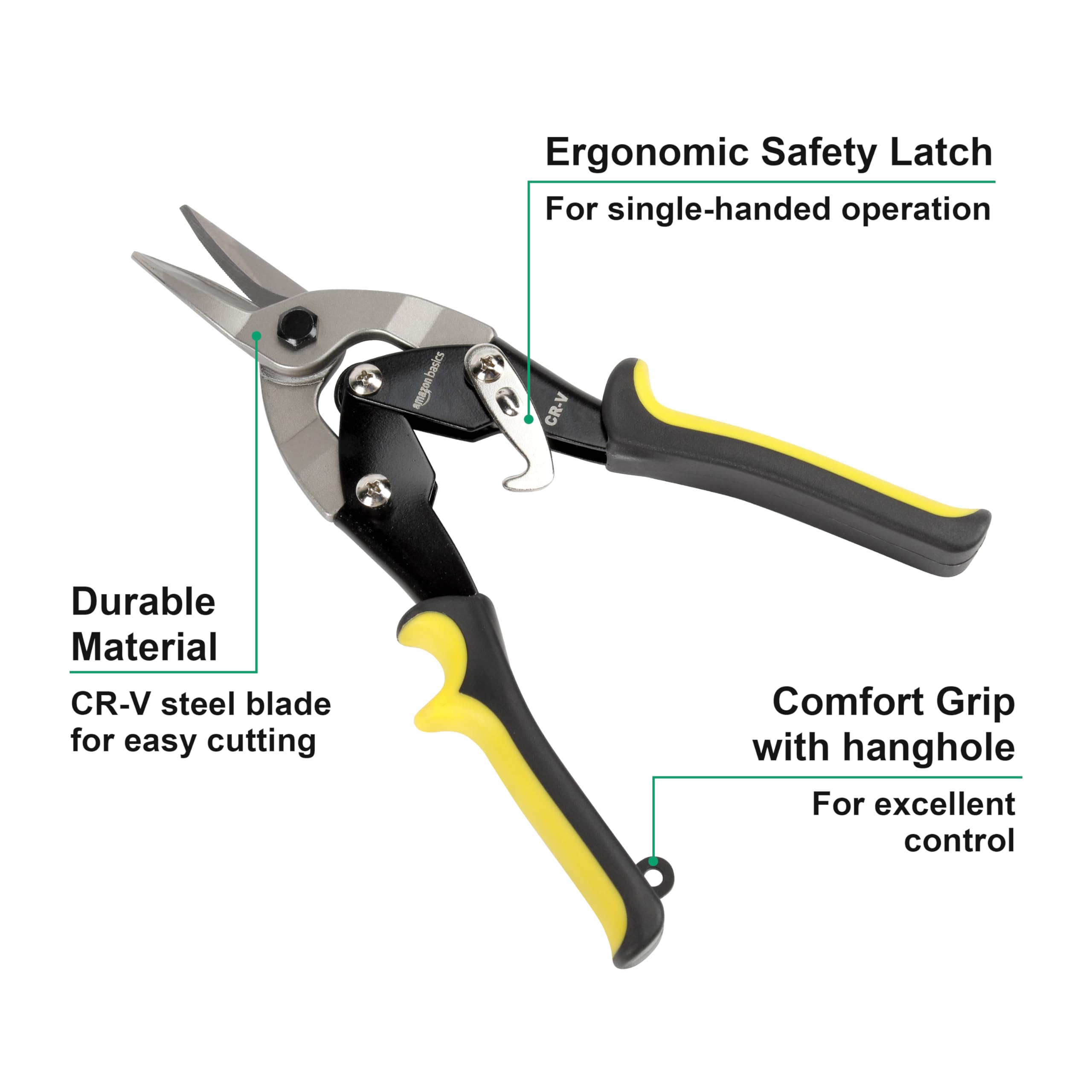 Amazon Basics Straight Cut Aviation Snip - Heavy Duty Metal Shears for Cutting Sheet Metal, Aluminum, and Steel - Ideal for HVAC, Roofing, and DIY Projects