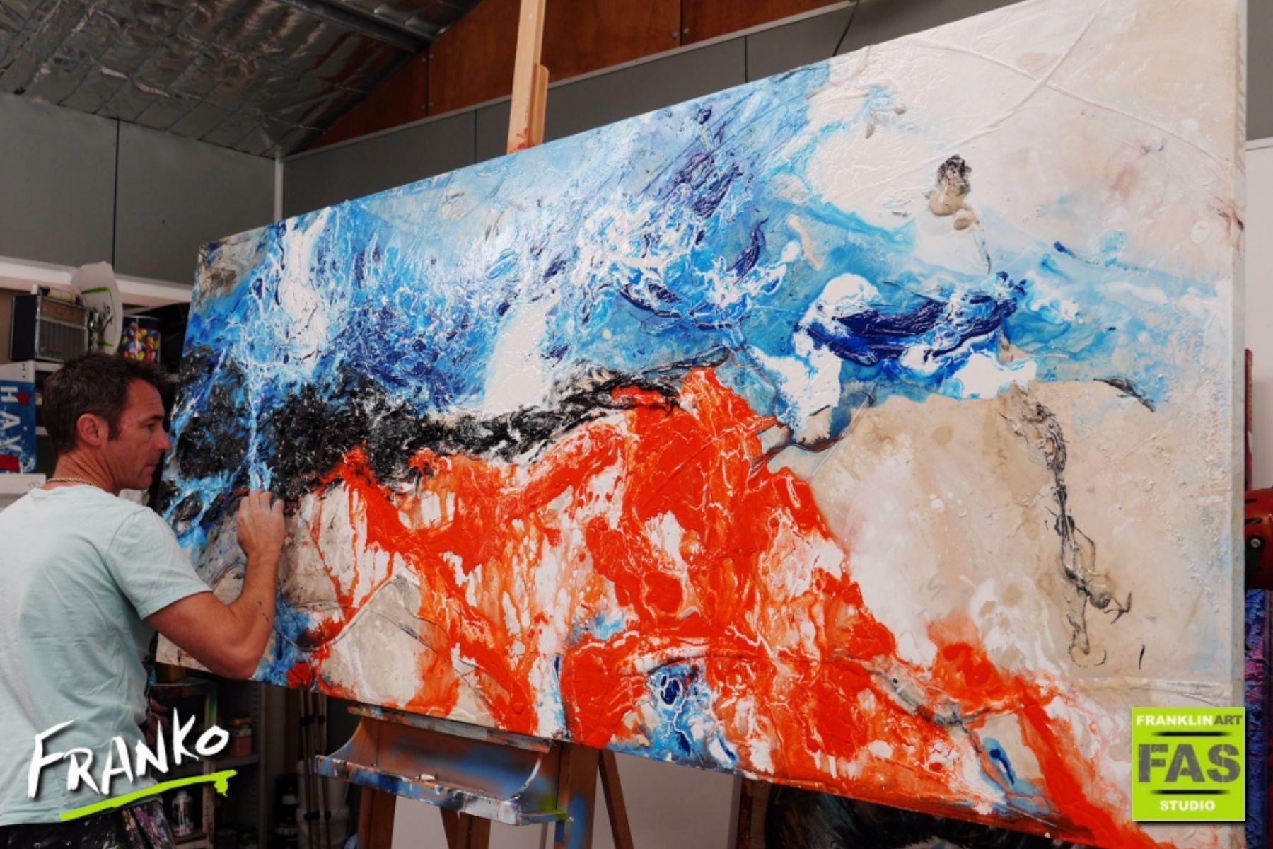 Blue and Orange Abstract Painting - 240cm x 100cm Large Modern Canvas Art for Living Room, Bedroom, or Office Wall Decor