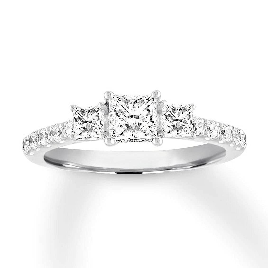 1 Carat (1 CT) Princess Cut Moissanite Engagement Ring for Women - 18K White Gold Plated 925 Sterling Silver, Halo Three Stones with Free Engraving | Perfect for Proposals, Anniversaries & Special Occasions