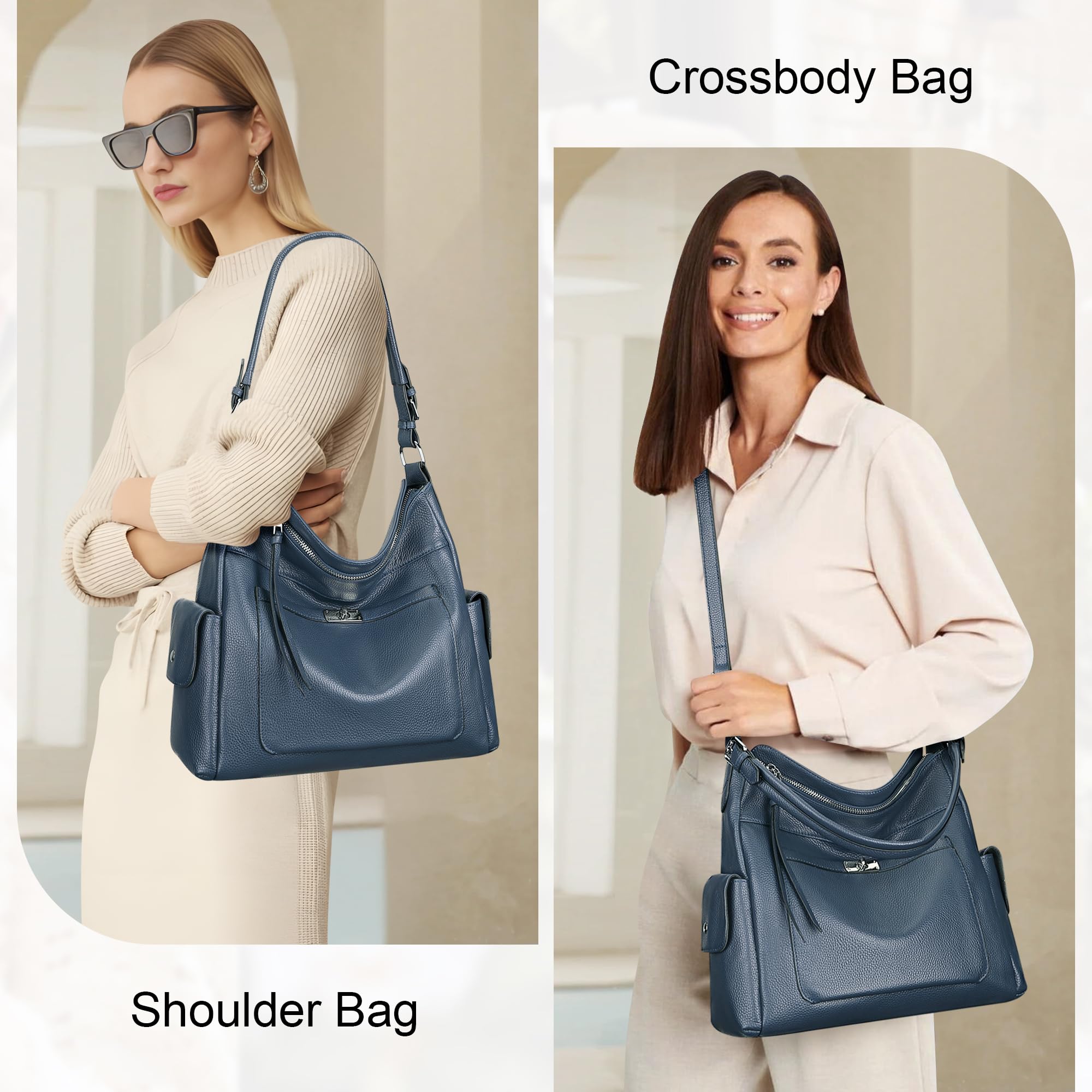 Premium Genuine Leather Hobo Handbags for Women - Stylish Shoulder & Crossbody Purse - Perfect for Work, Travel, and Everyday Use
