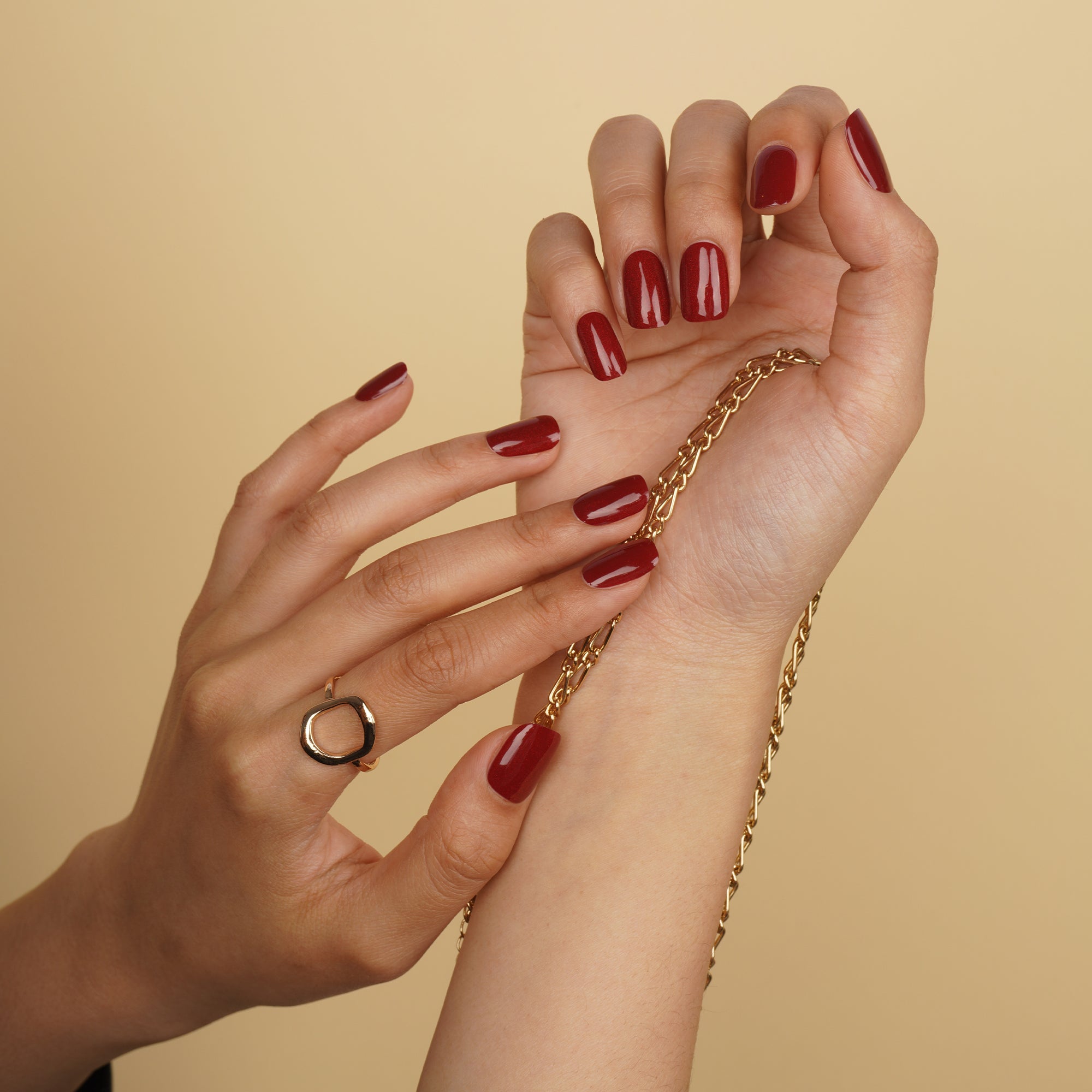 Classic Red Glitter Semi-Cured Gel Nail Strips | Garnet Gaze 2586 - Perfect for Holiday Parties, Weddings & Special Occasions