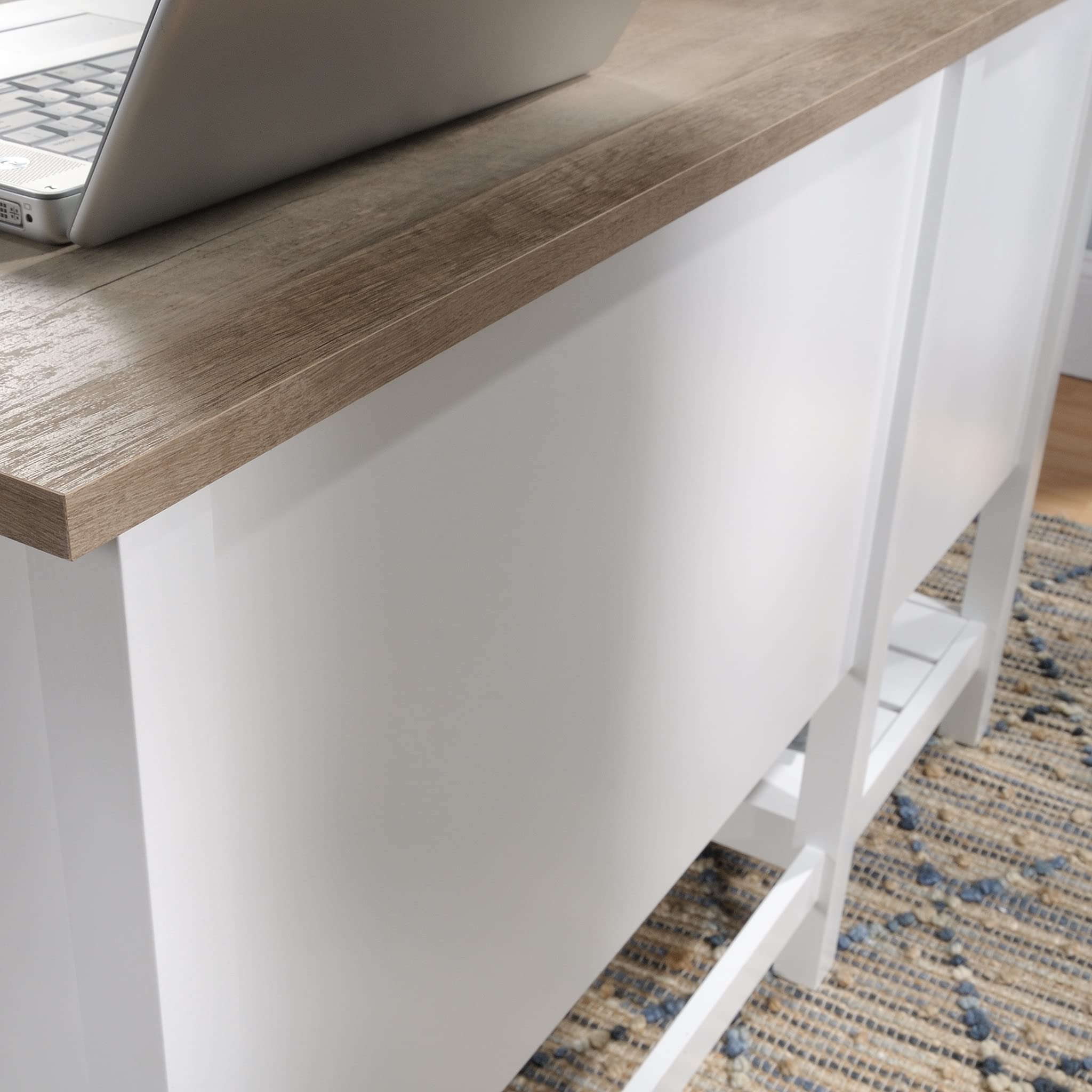 Sauder Cottage Road Coastal Single Pedestal Desk - Soft White Finish - Perfect for Home Office, Study & Small Spaces - Coastal Style Writing Desk with Storage