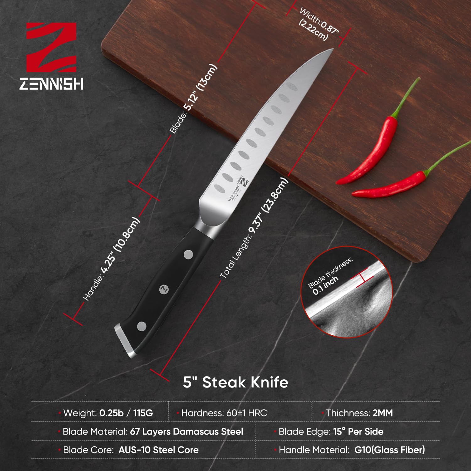 Premium 5 Inch Steak Knives Set of 4 - High-Carbon 1.4116 German Steel Blades with Full Tang & Ergonomic G10 Handle - Elegant Gift Box - Perfect for Steak Dinners, BBQ Parties & Fine Dining Experience