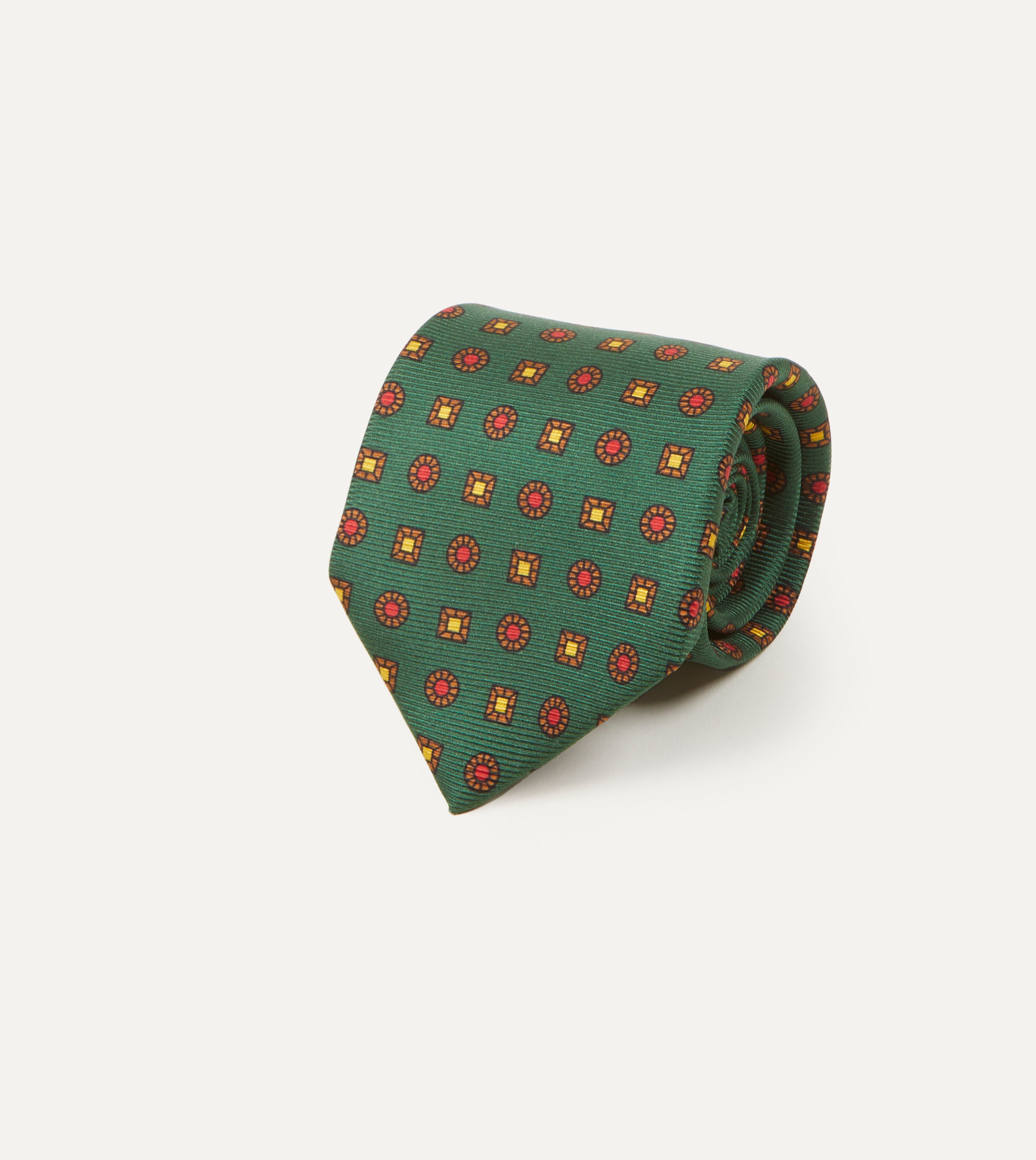 Stylish Green and Red Geometric Medallion Print Silk Tie for Men | Premium Madder Twill Fabric | Perfect for Business, Weddings & Formal Occasions