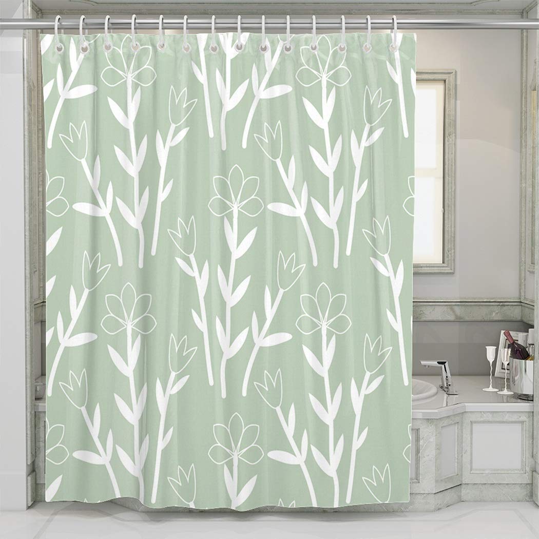 White Floral Shower Curtain - Extra Long 72x84 Inch Bathroom Decor with Botanical Plants Design, Waterproof Fabric for Bath & Shower - Perfect for Modern, Farmhouse or Spa-Style Bathrooms