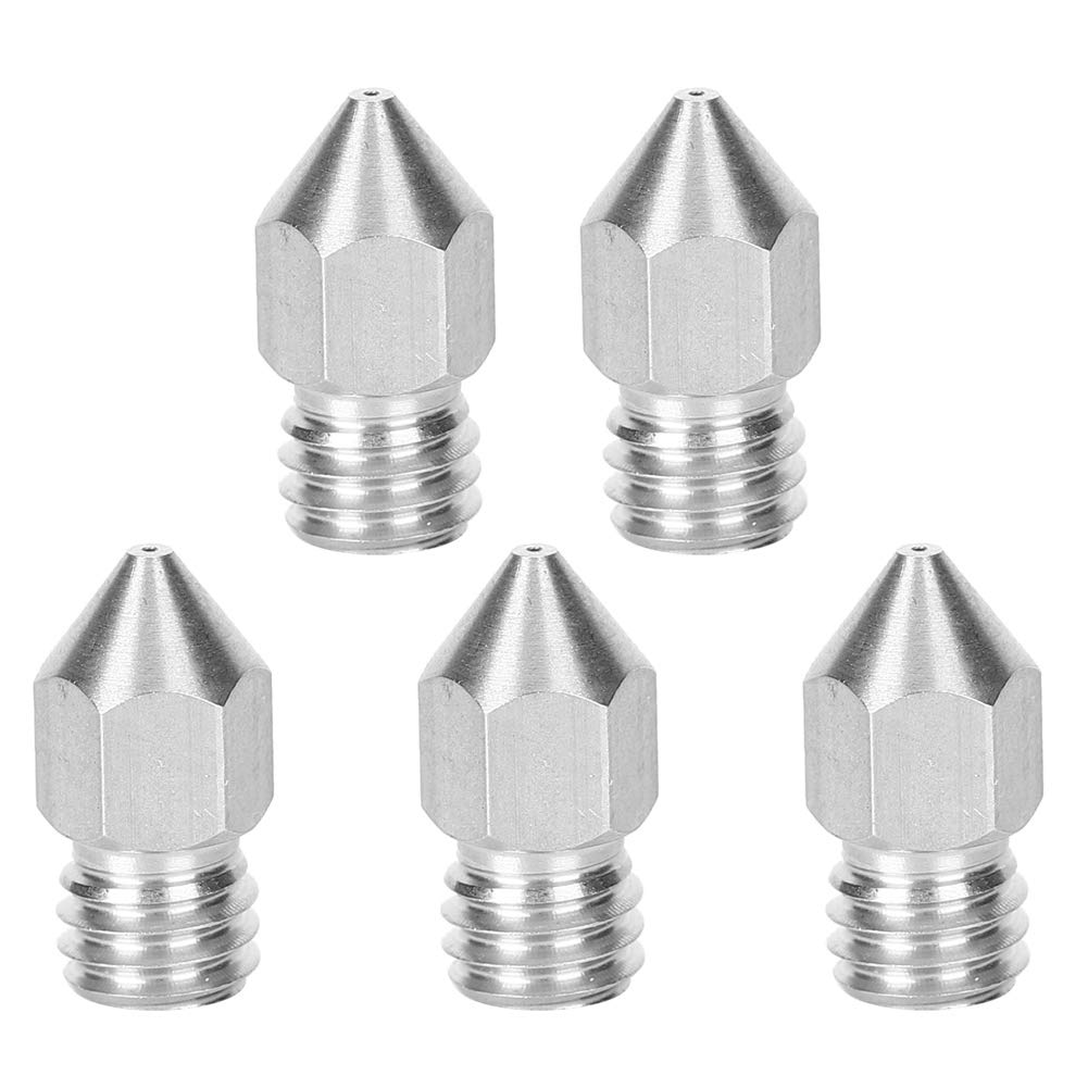 5-Pack 3D Printer Nozzles - 1.75mm/0.4mm Stainless Steel Extruder Nozzles with Male Thread Connection - Compatible with Most FDM 3D Printers - Perfect for PLA, ABS, PETG Filament Printing
