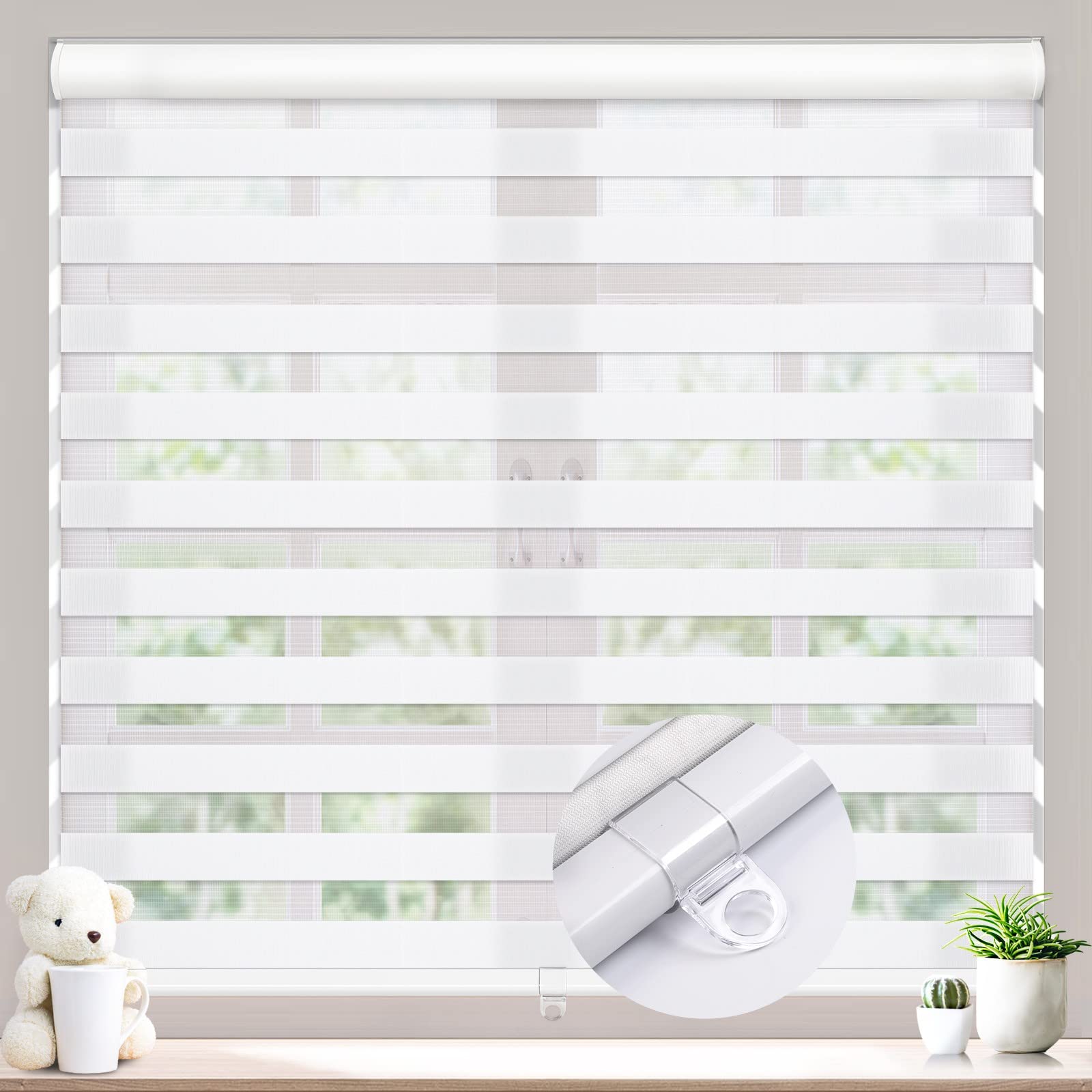 MiLin Cordless Zebra Blinds - Custom Size Dual Layer Roller Shades for Light Control (52.75