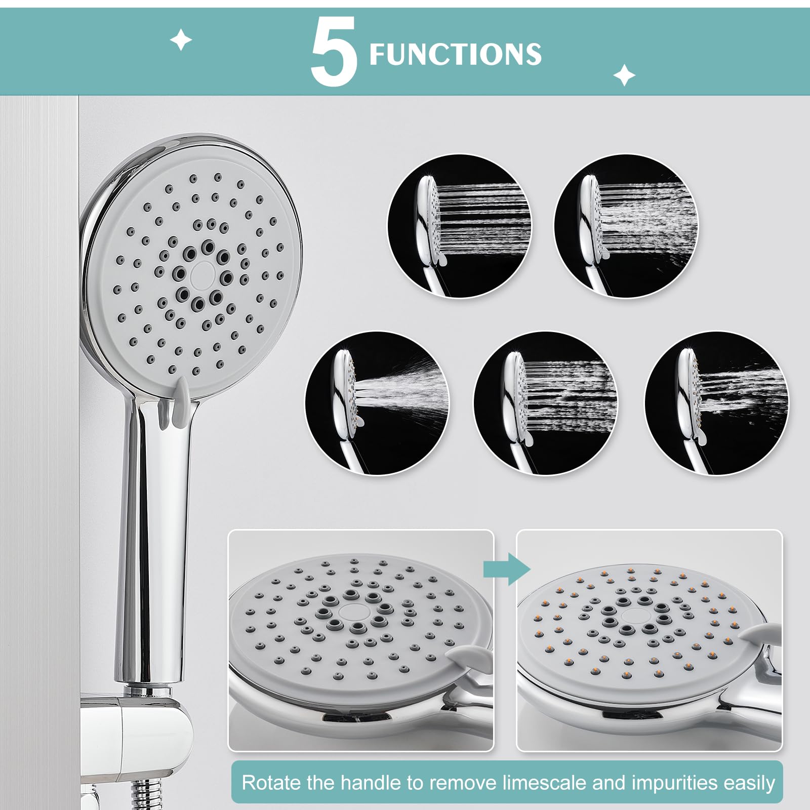 Premium Stainless Steel Shower Panel System - 5-Function Adjustable Handheld Shower Head with 2-Setting Body Jets & Self-Cleaning Nozzles | Brushed Nickel Finish for Bathroom & Spa Relaxation