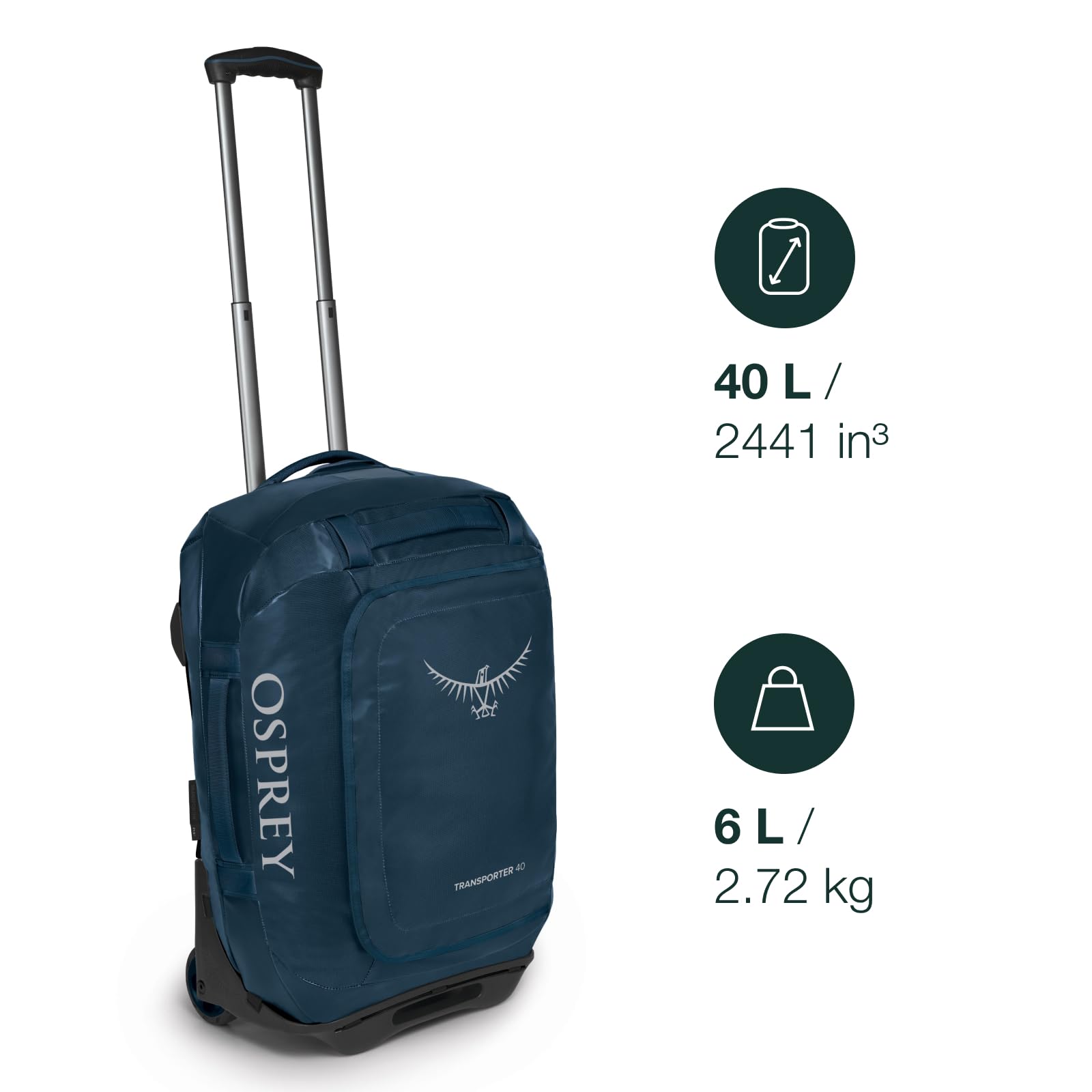 Osprey Transporter Wheeled Travel Duffel Bag - Water-Resistant Rolling Luggage for Air Travel, Camping & Outdoor Adventures | Carry-On Duffle with Wheels for Men & Women