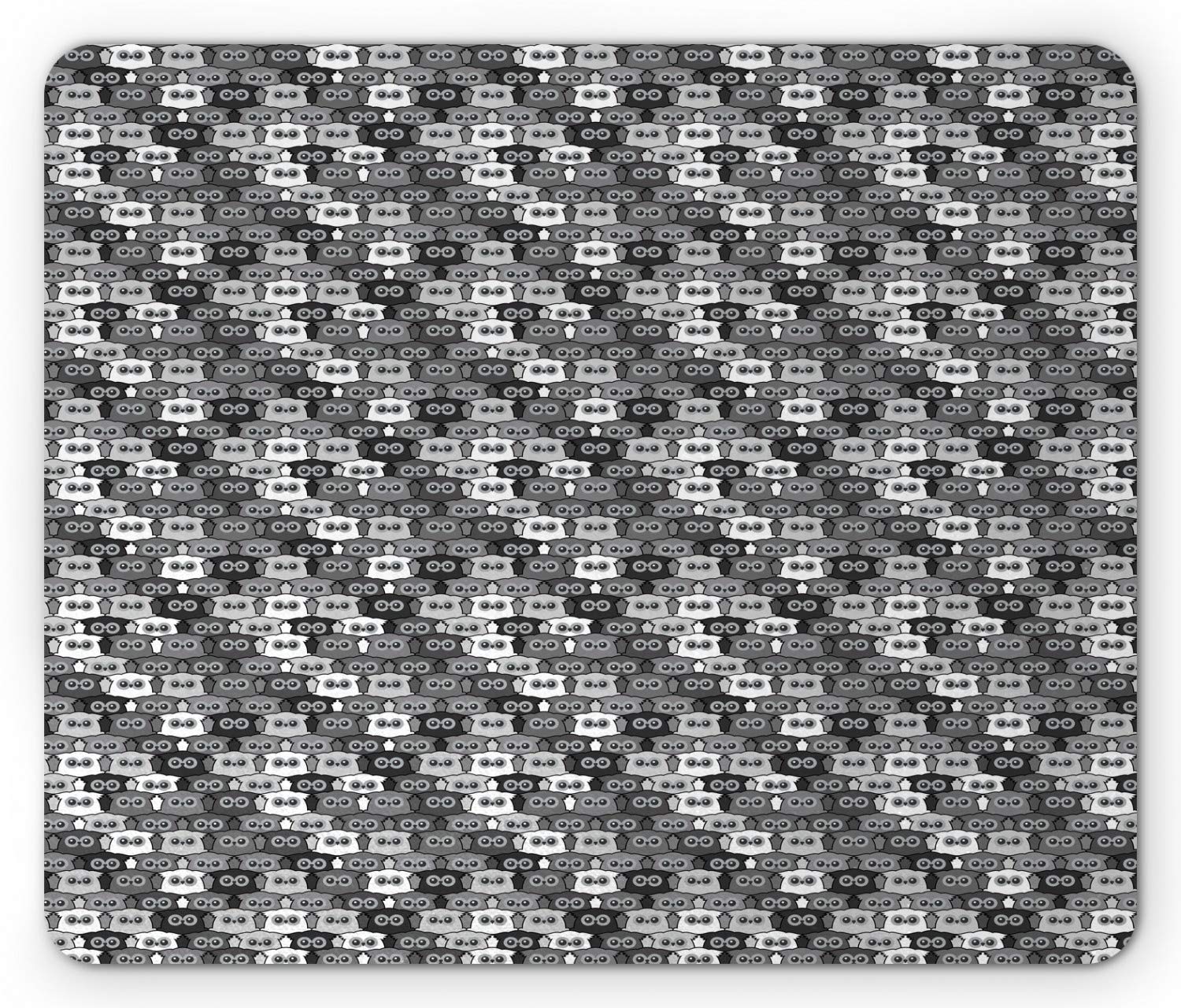 Ambesonne Owl Print Mouse Pad - Non-Slip Rubber Desk Mat with Grunge Cartoon Design, Grey Scale Night Birds Pattern, Standard Size Rectangle Computer Mousepad for Office, Gaming & Home Workspace