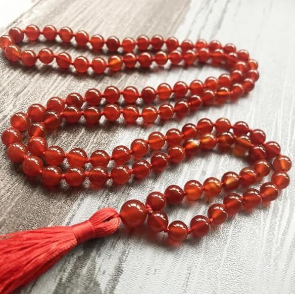Original Certified 108 Beads Red Garnet Mala - Genuine Gomedhikam Stone Hessonite Jaap Mala with Round Red Onyx Beads | Spiritual Meditation, Yoga Accessory & Fashion Jewelry for Men & Women
