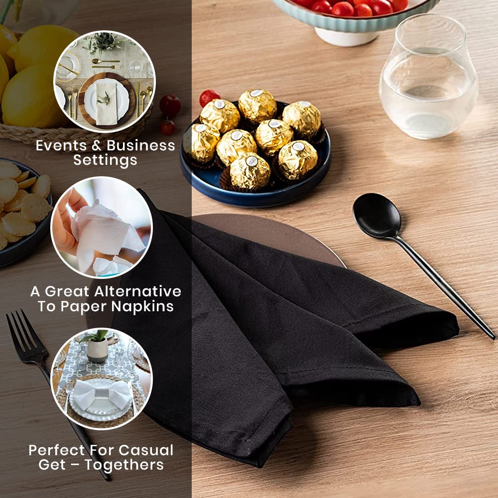 Premium Black Cotton Dinner Napkins 18x18 Inch - Soft, Absorbent & Washable Cloth Napkins for Spring, Easter, Cocktail Party, Wedding, BBQ, Hotel & Cafe - Set of 6 Reusable Table Linens for Elegant Dining & Home Decor